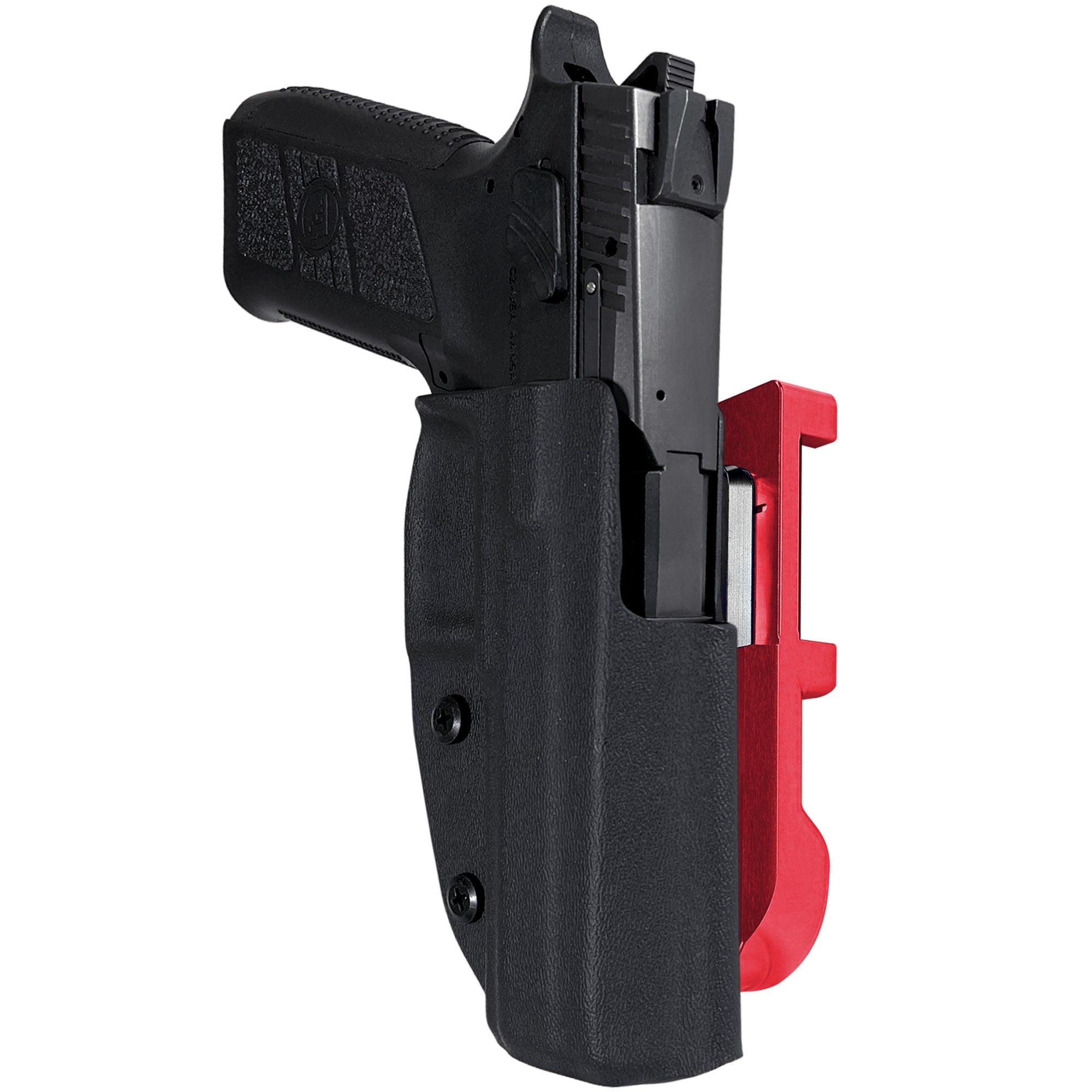 CZ P-09 IDPA Quick Mount Holster with Red Belt Attachment, Black Holster Shell