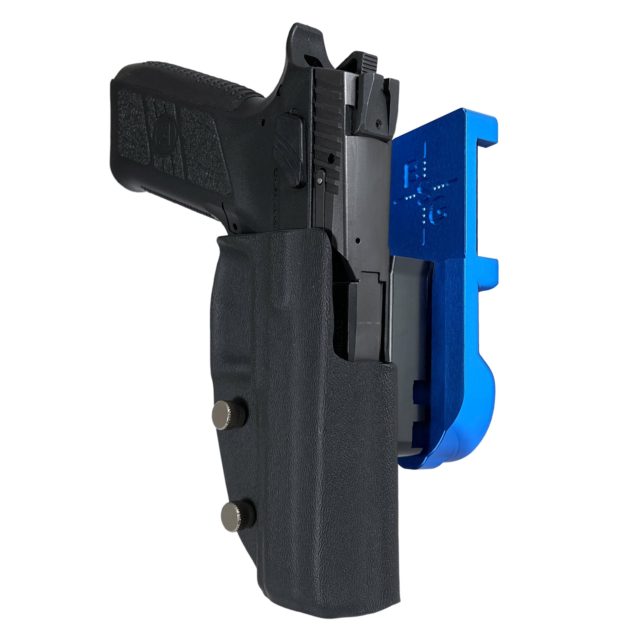 CZ P-09 IPSC/USPA Quick Mount Holster with Blue Belt Attachment, Black Holster Shell