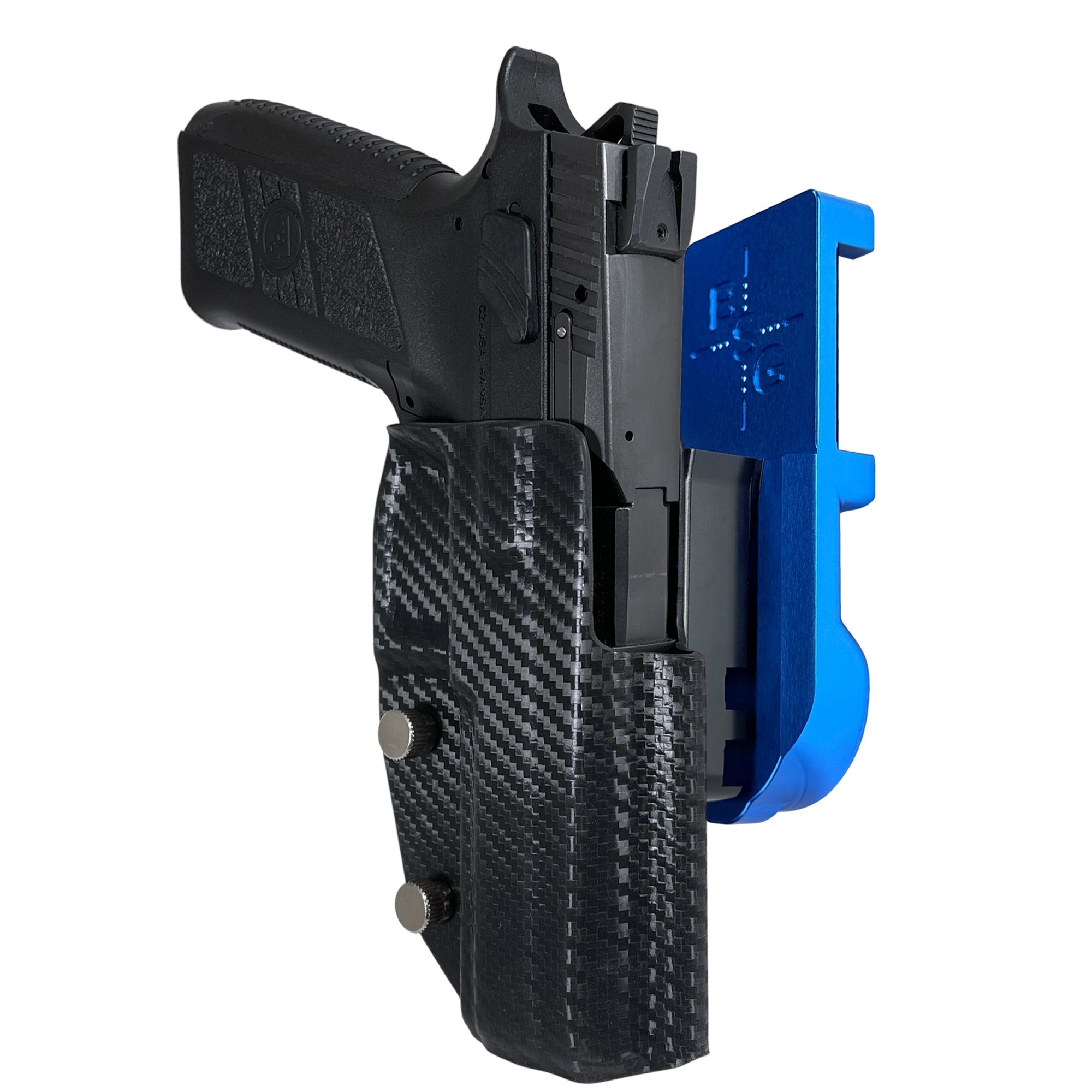 CZ P-09 IPSC/USPA Quick Mount Holster with Blue Belt Attachment, Carbon Fiber Holster Shell