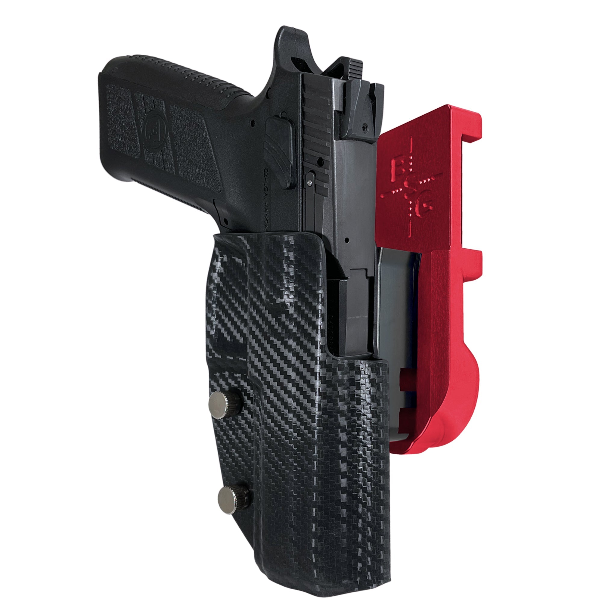 CZ P-09 IPSC/USPA Quick Mount Holster with Red Belt Attachment, Carbon Fiber Holster Shell