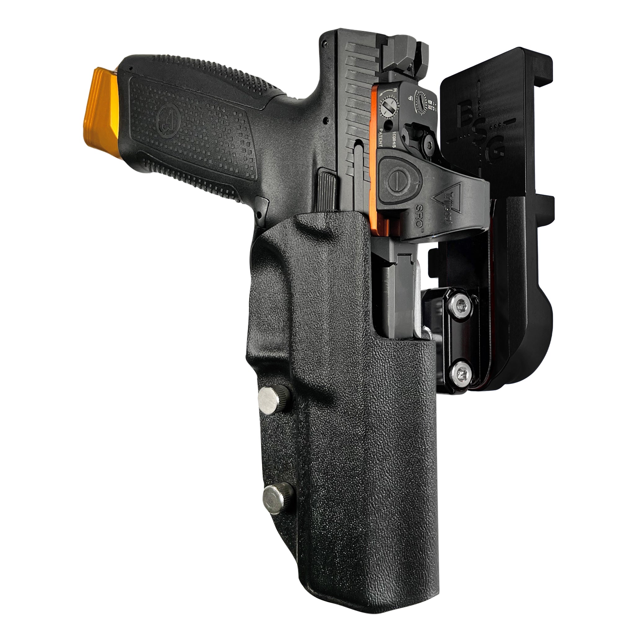 CZ P-10 F IPSC/USPA Quick Mount Ball Joint Holster with Black Belt Attachment, Black Holster Shell
