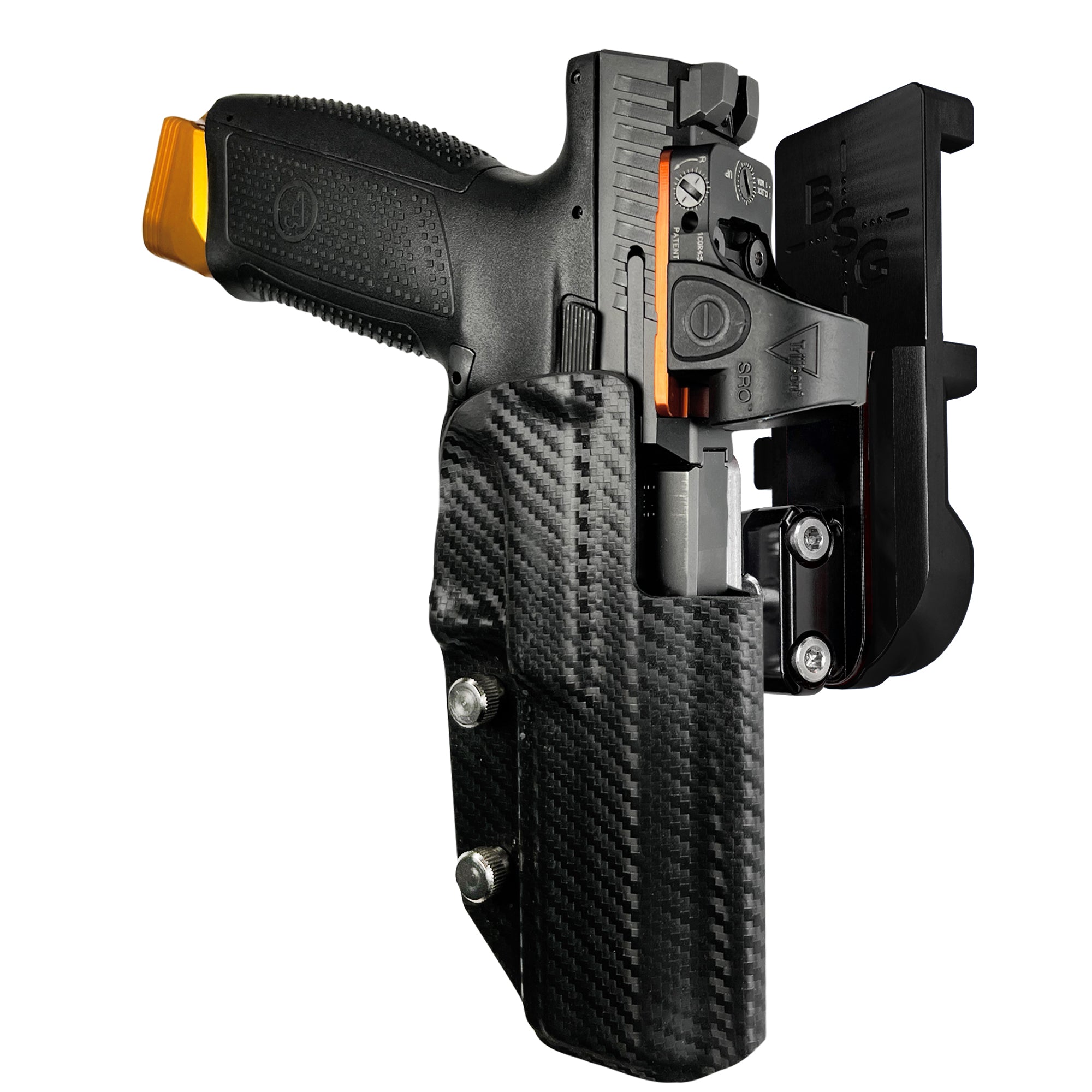 CZ P-10 F IPSC/USPA Quick Mount Ball Joint Holster with Black Belt Attachment, Carbon Fiber Holster Shell