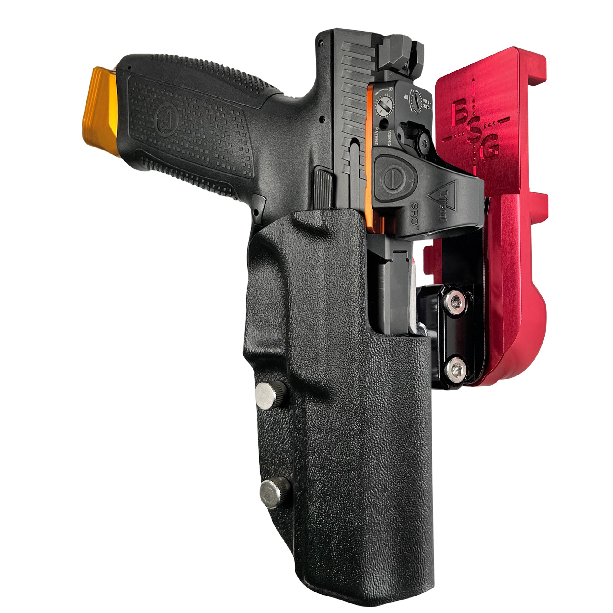 CZ P-10 F IPSC/USPA Quick Mount Ball Joint Holster with Red Belt Attachment, Black Holster Shell