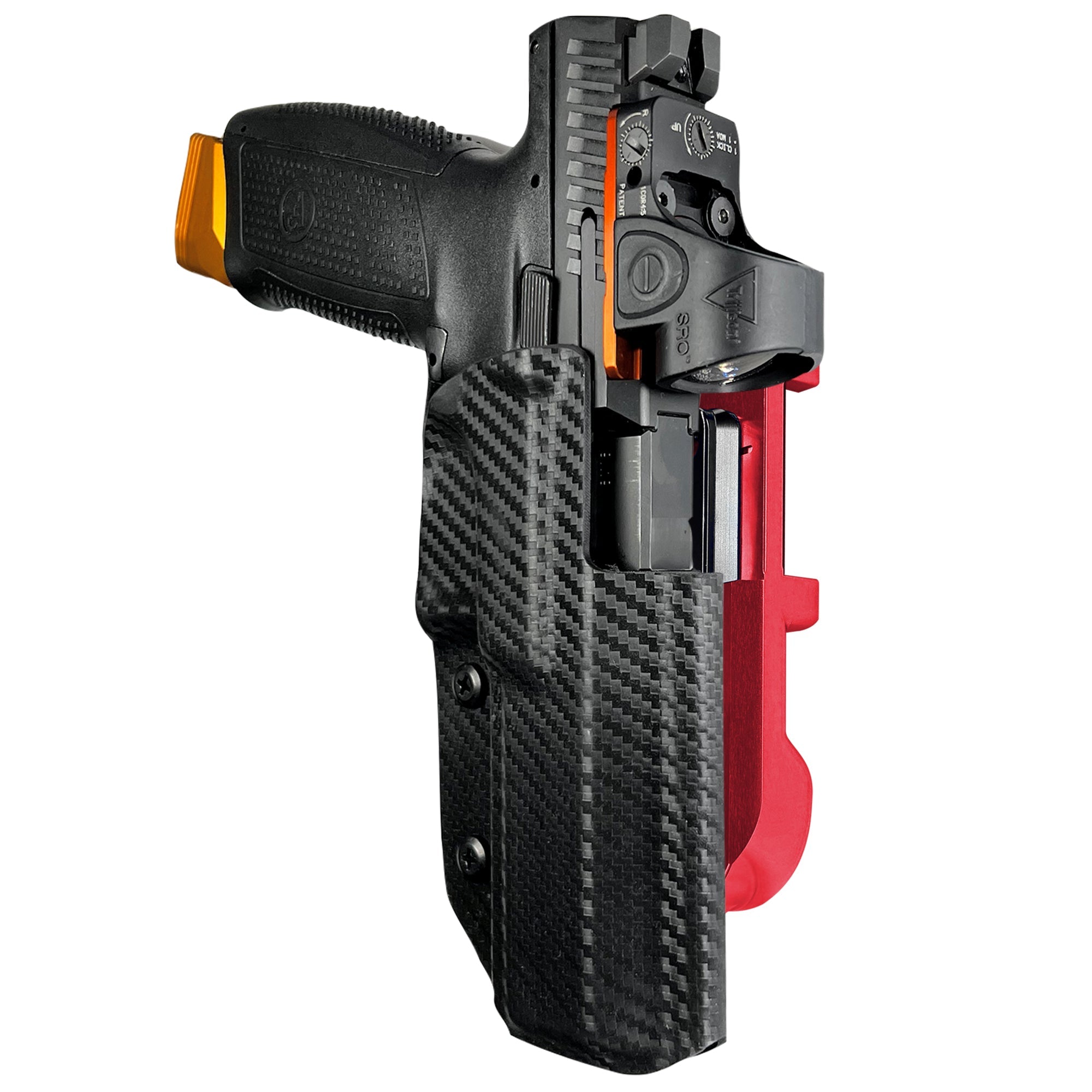CZ P-10 F IDPA Quick Mount Holster with Red Belt Attachment, Carbon Fiber Holster Shell