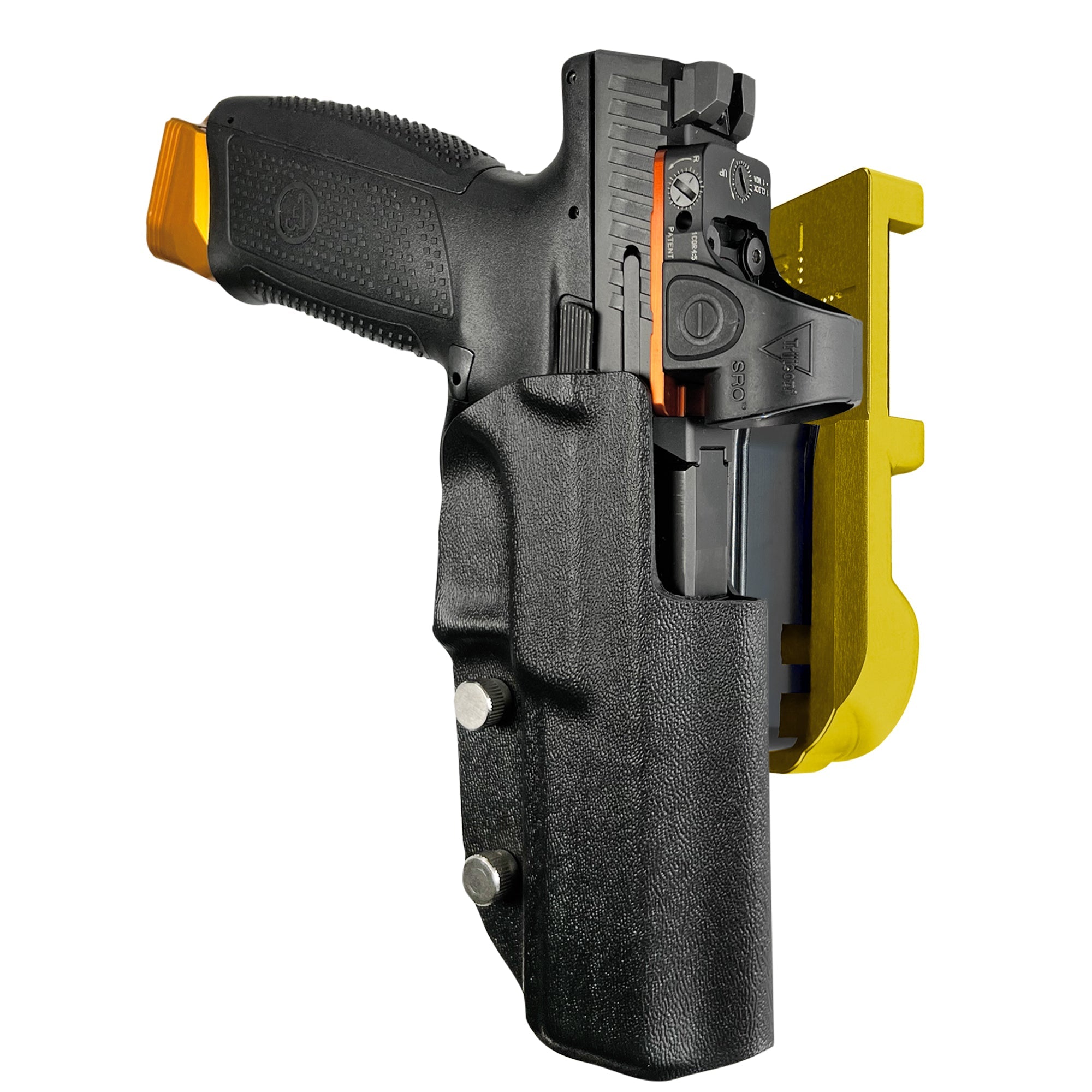 CZ P-10 F IPSC/USPA Quick Mount Holster with 24K Gold Belt Attachment, Black Holster Shell