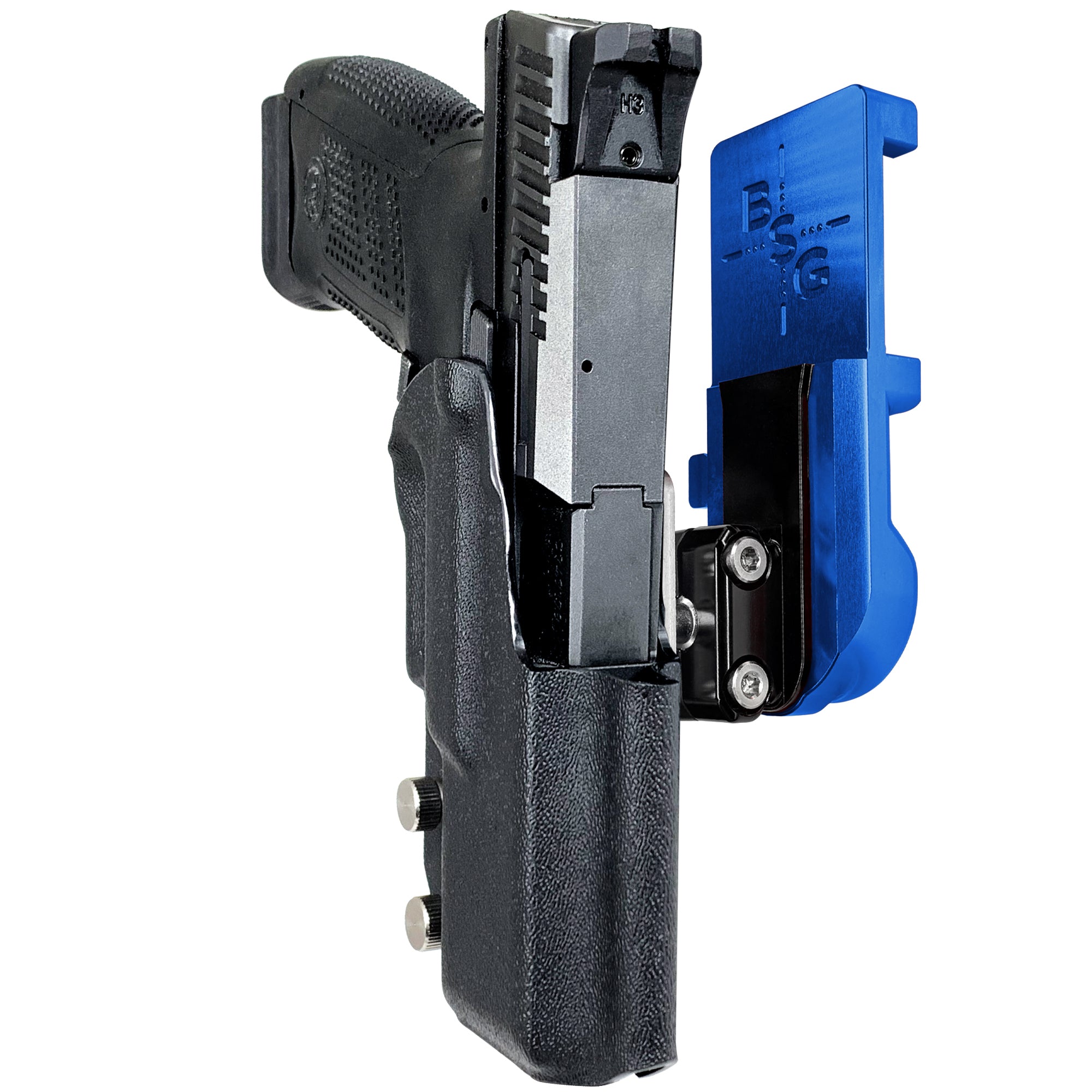 CZ P-10 C IPSC/USPA Quick Mount Ball Joint Holster with Blue Belt Attachment, Black Holster Shell