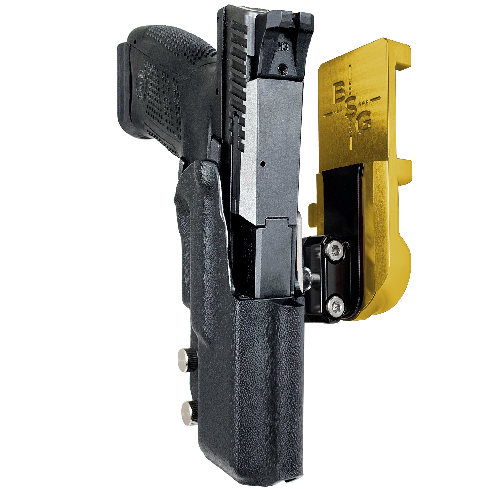 CZ P-10 C IPSC/USPA Quick Mount Ball Joint Holster with 24K Gold Belt Attachment, Black Holster Shell