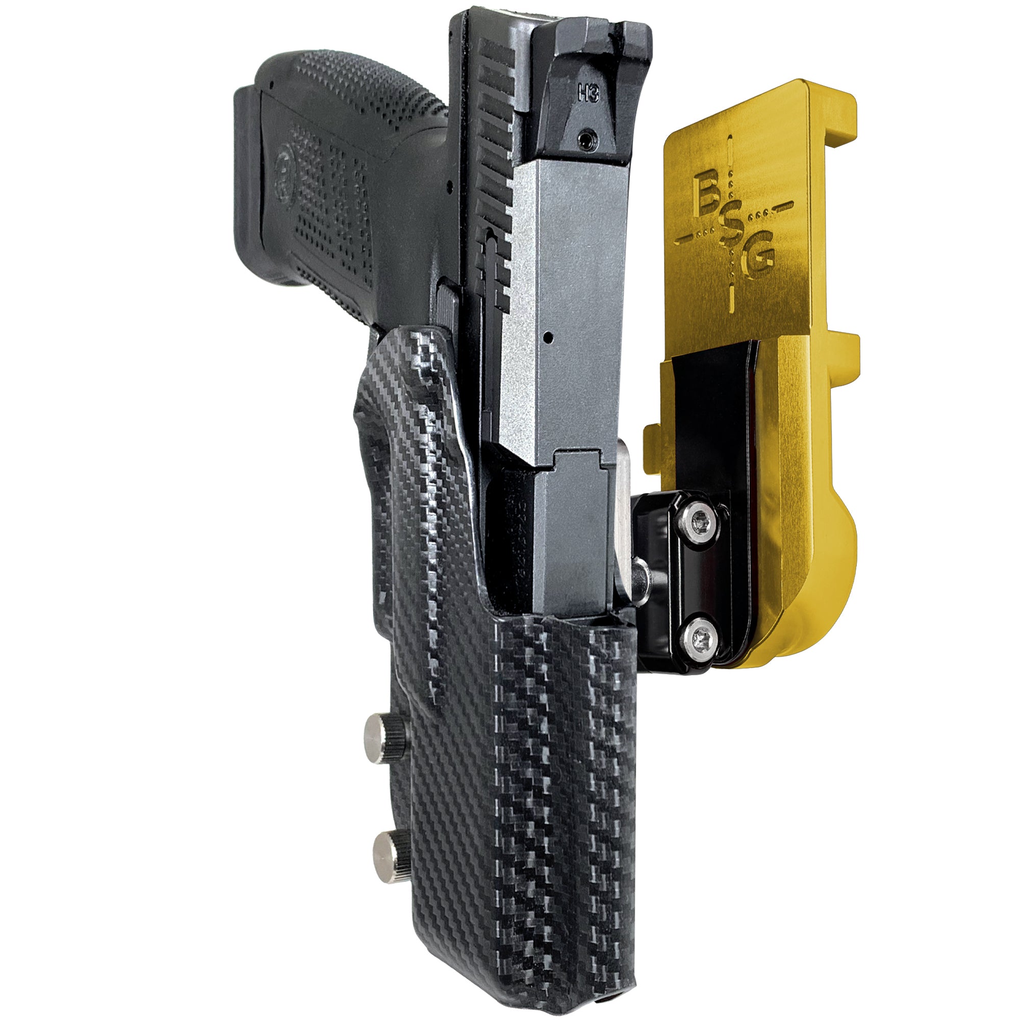 CZ P-10 C IPSC/USPA Quick Mount Ball Joint Holster with 24K Gold Belt Attachment, Carbon Fiber Holster Shell