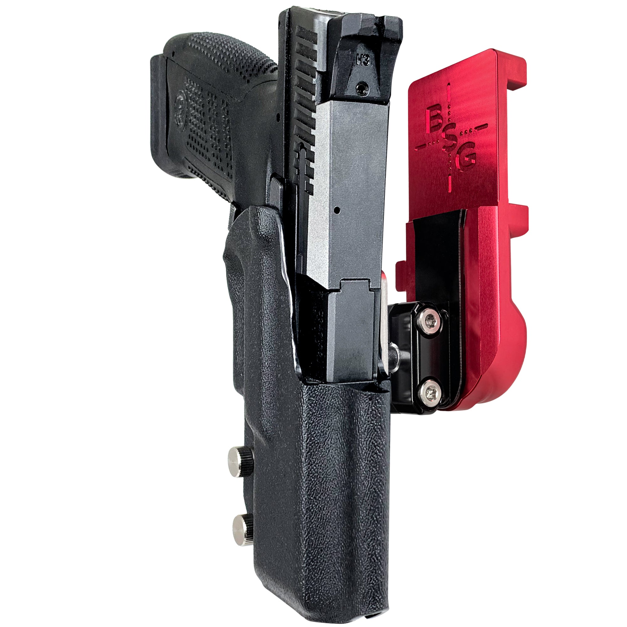 CZ P-10 C IPSC/USPA Quick Mount Ball Joint Holster with Red Belt Attachment, Black Holster Shell