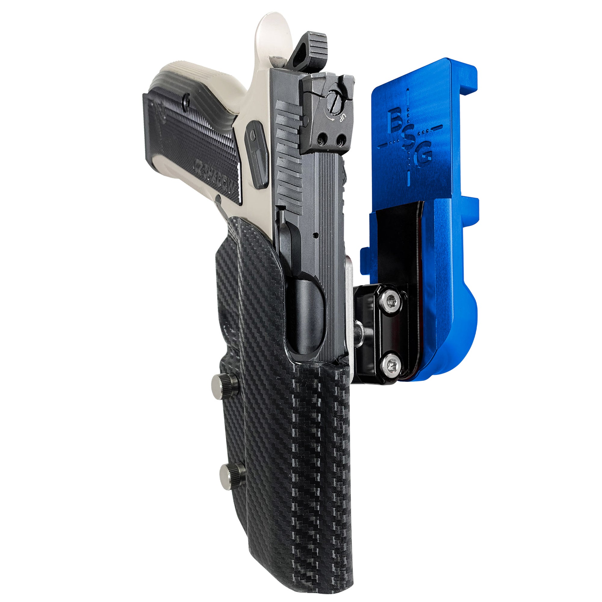 CZ S2 Nitro Fin IPSC/USPA Quick Mount Ball Joint Holster with Blue Belt Attachment, Carbon Fiber Holster Shell