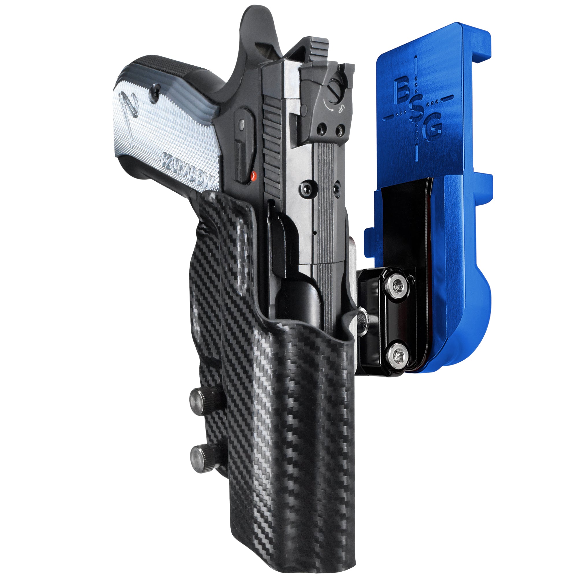 CZ Shadow 2 Compact IPSC/USPA Quick Mount Ball Joint Holster with Blue Belt Attachment, Carbon Fiber Holster Shell