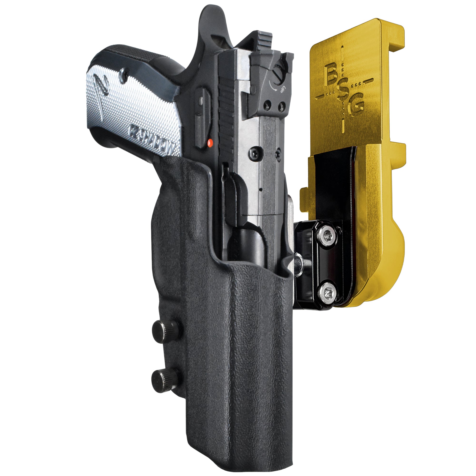 CZ Shadow 2 Compact IPSC/USPA Quick Mount Ball Joint Holster with 24K Gold Belt Attachment, Black Holster Shell