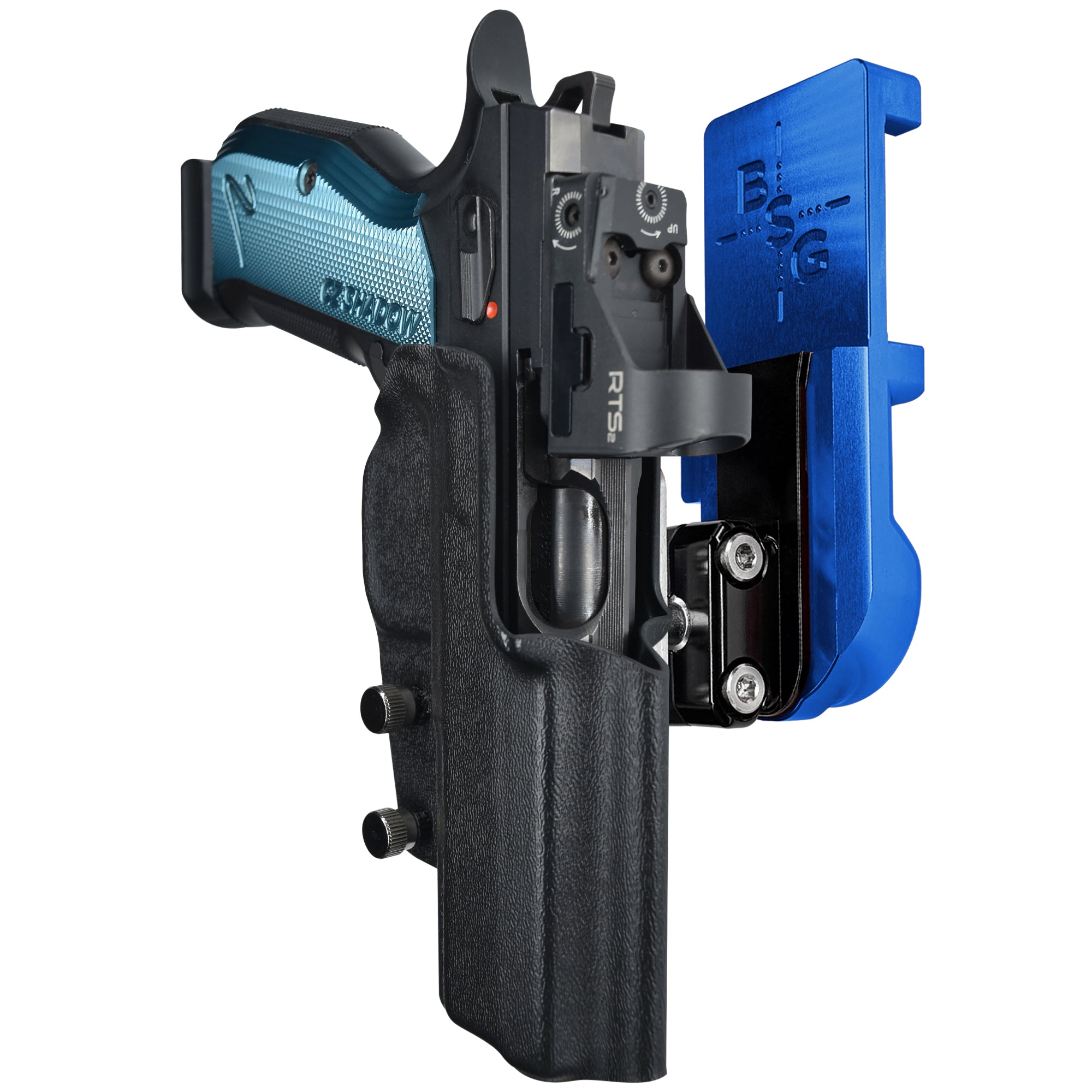 CZ Shadow 2 IPSC/USPA Quick Mount Ball Joint Holster with Blue Belt Attachment, Black Holster Shell