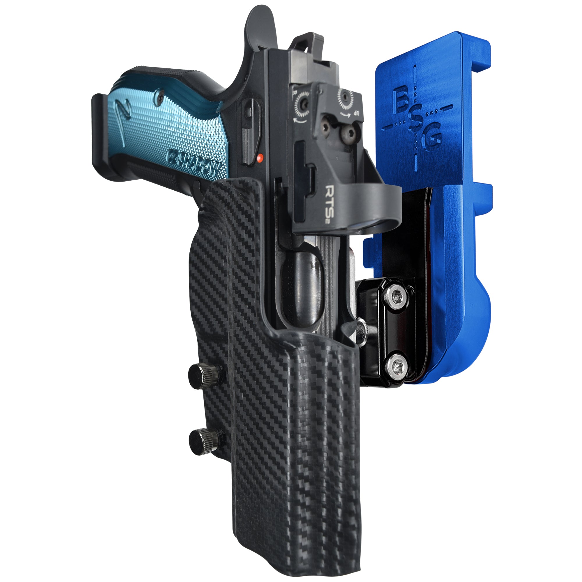 CZ Shadow 2 IPSC/USPA Quick Mount Ball Joint Holster with Blue Belt Attachment, Carbon Fiber Holster Shell