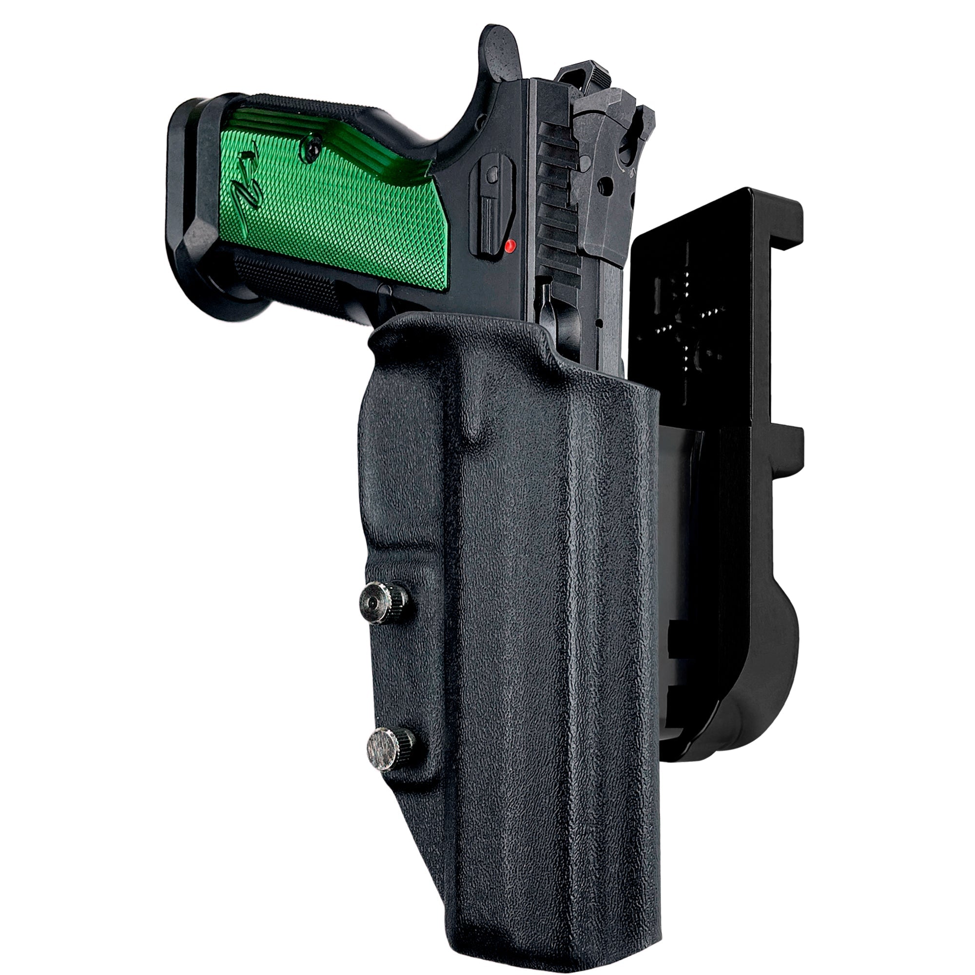 CZ TS2 Racing Green IPSC/USPA Quick Mount Holster with Black Belt Attachment, Black Holster Shell