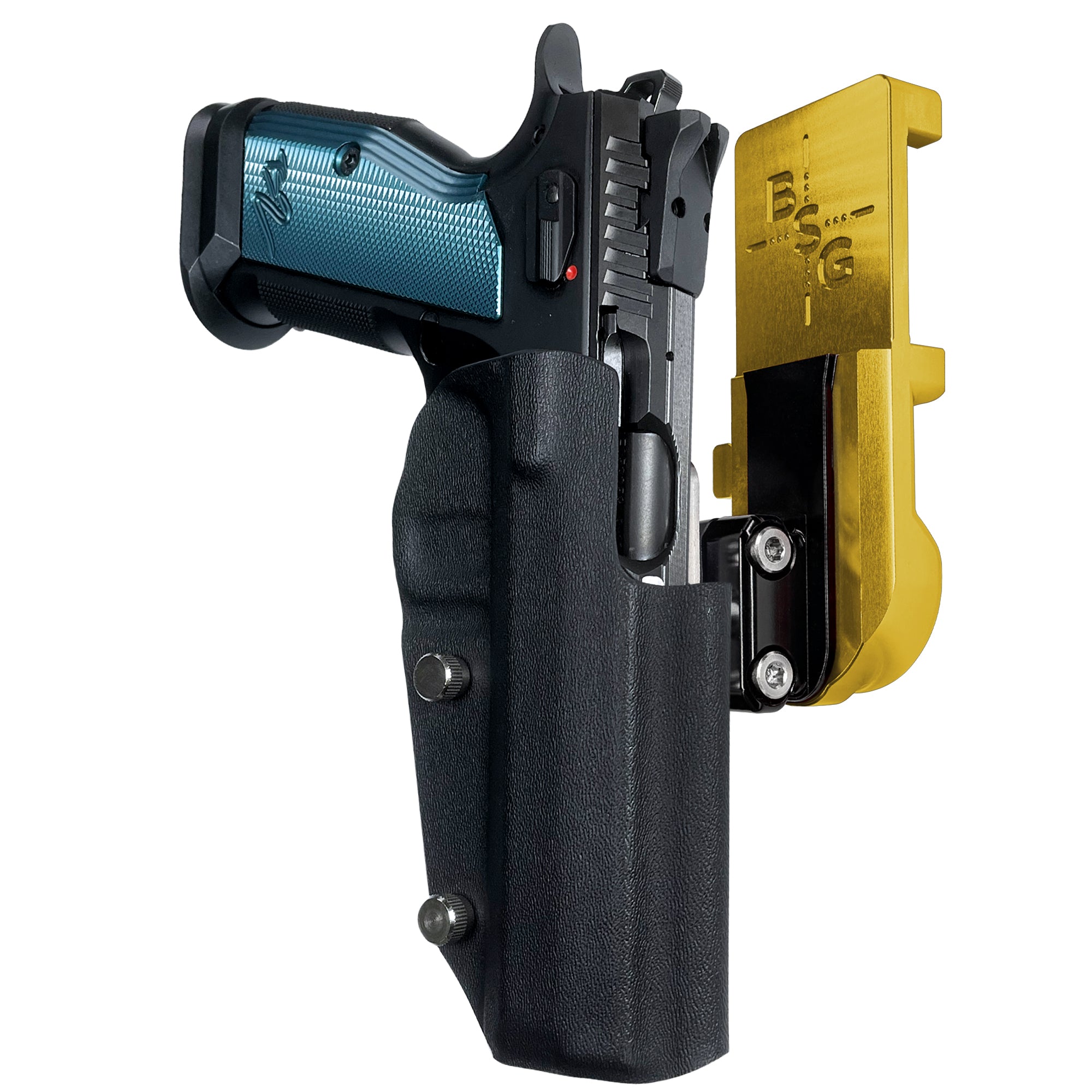 CZ TS2 IPSC/USPA Quick Mount Ball Joint Holster with 24K Gold Belt Attachment, Black Holster Shell