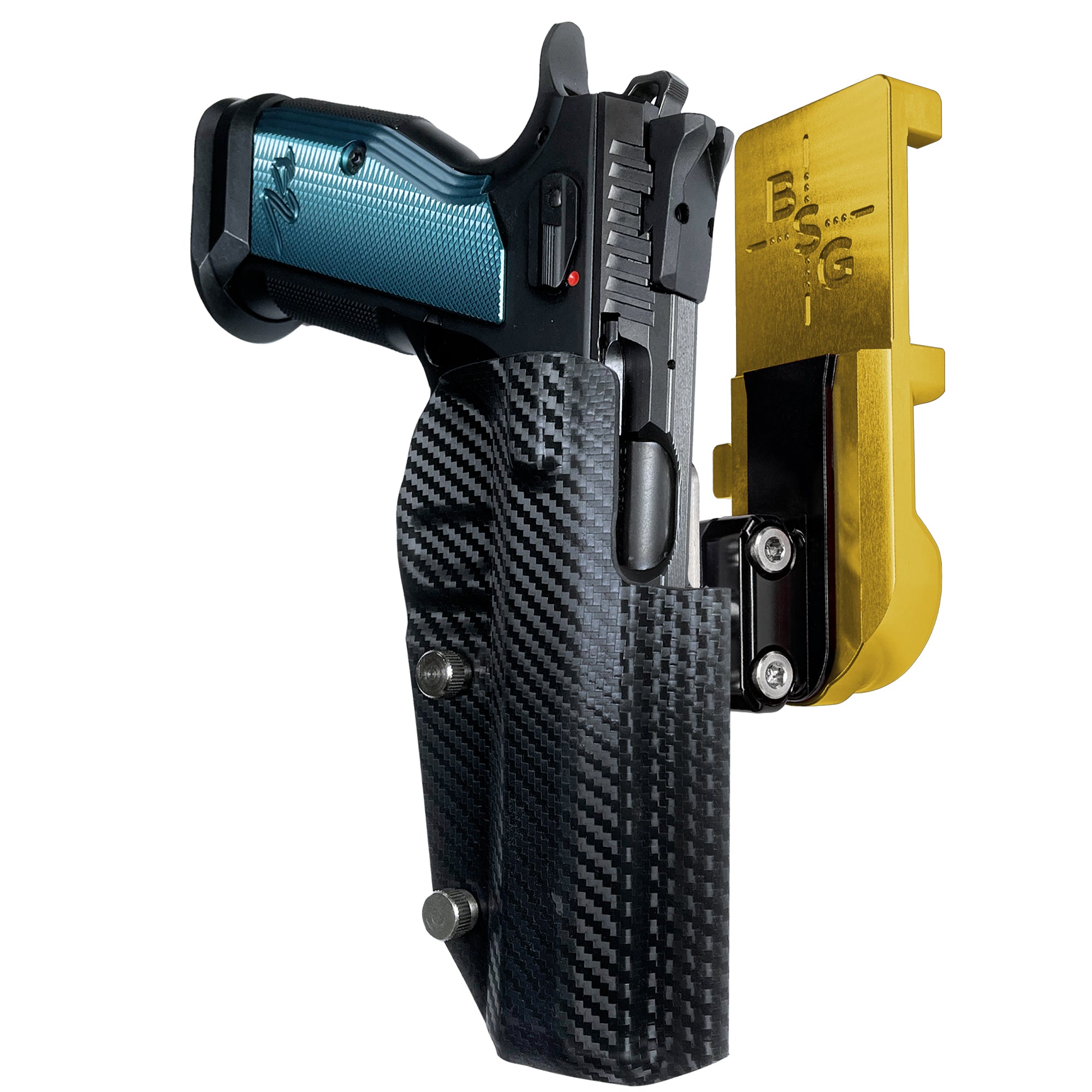 CZ TS2 IPSC/USPA Quick Mount Ball Joint Holster with 24K Gold Belt Attachment, Carbon Fiber Holster Shell