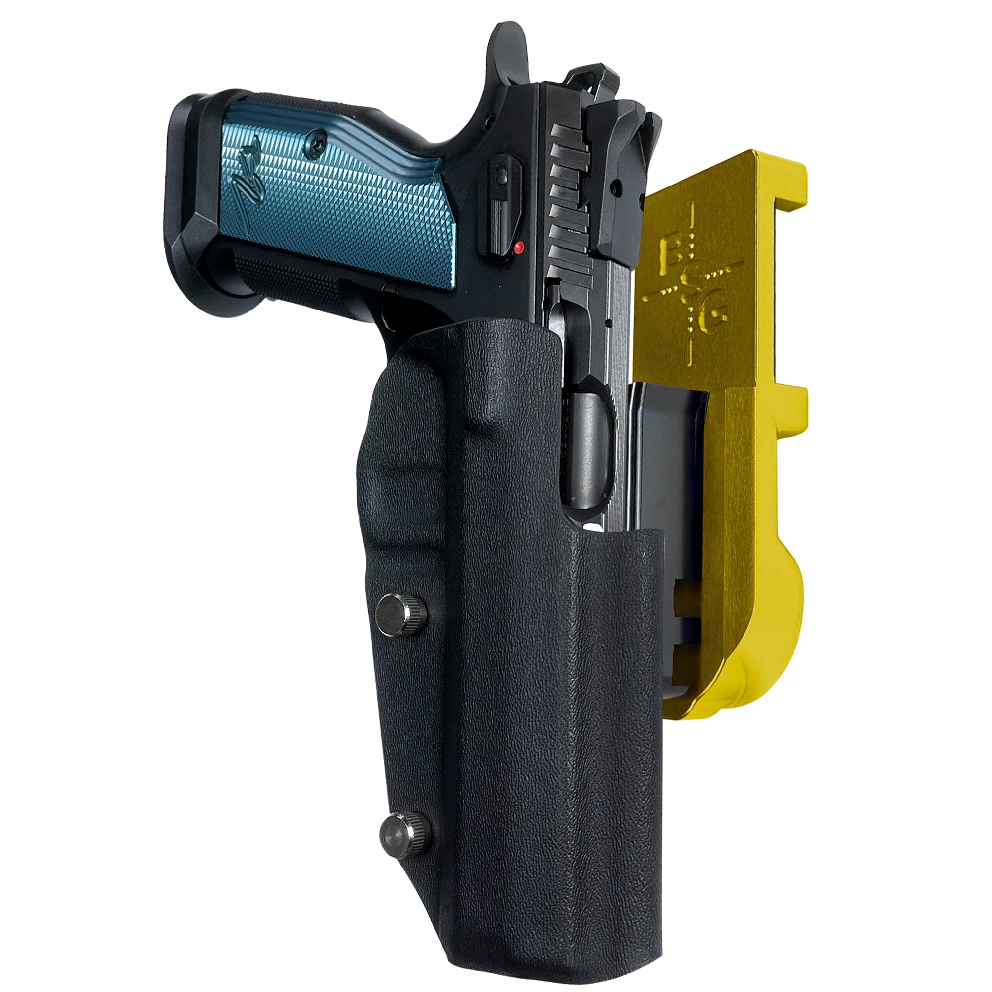 CZ TS2 IPSC/USPA Quick Mount Holster with 24K Gold Belt Attachment, Black Holster Shell