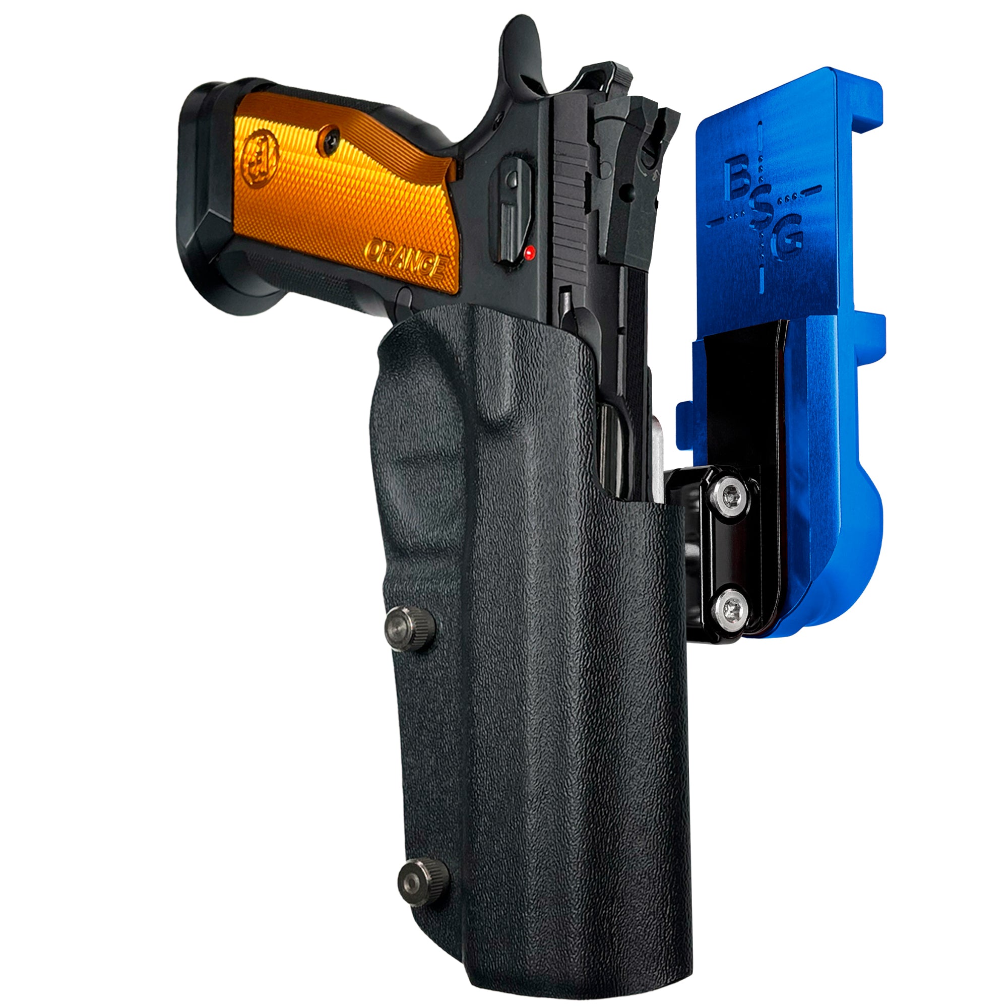 CZ TSO IPSC/USPA Quick Mount Ball Joint Holster with Blue Belt Attachment, Black Holster Shell