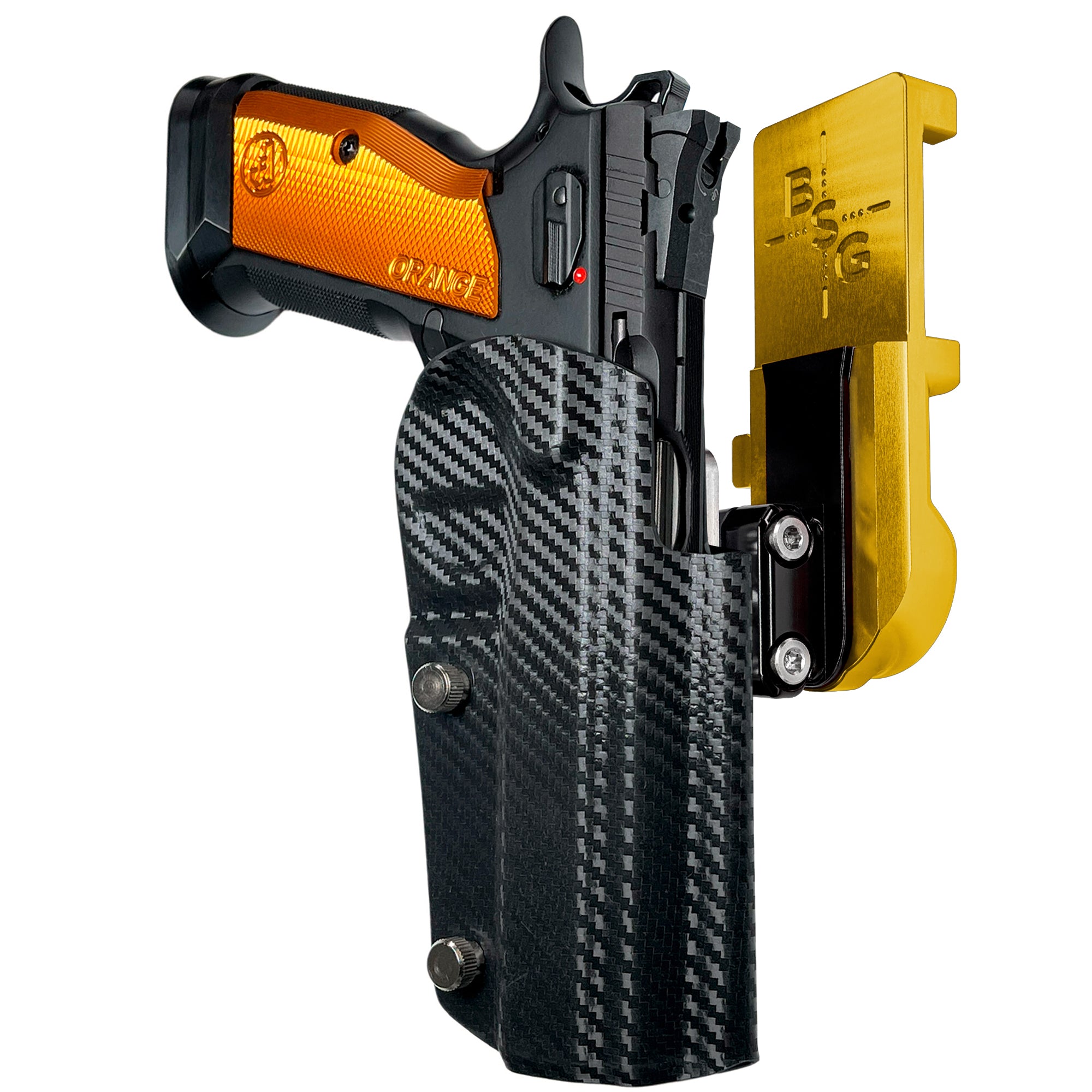 CZ TSO IPSC/USPA Quick Mount Ball Joint Holster with 24K Gold Belt Attachment, Carbon Fiber Holster Shell