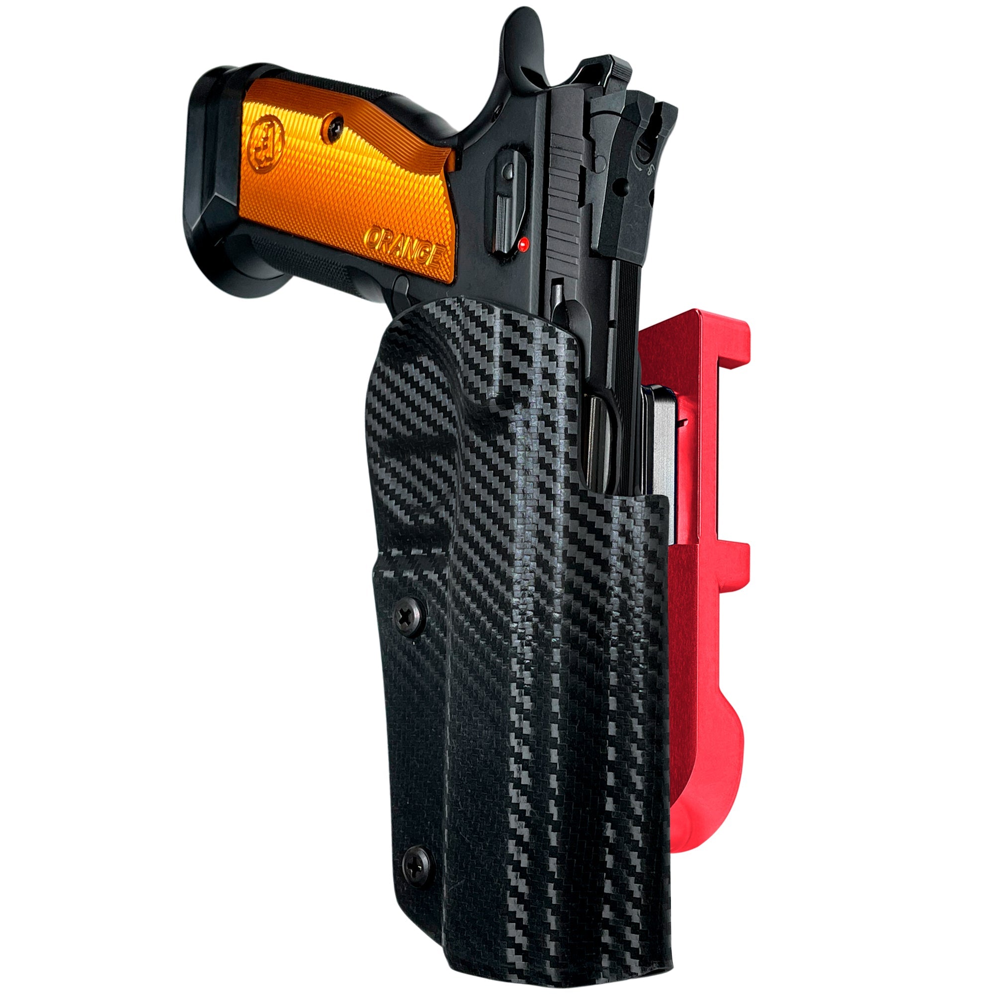 CZ TSO IDPA Quick Mount Holster with Red Belt Attachment, Carbon Fiber Holster Shell