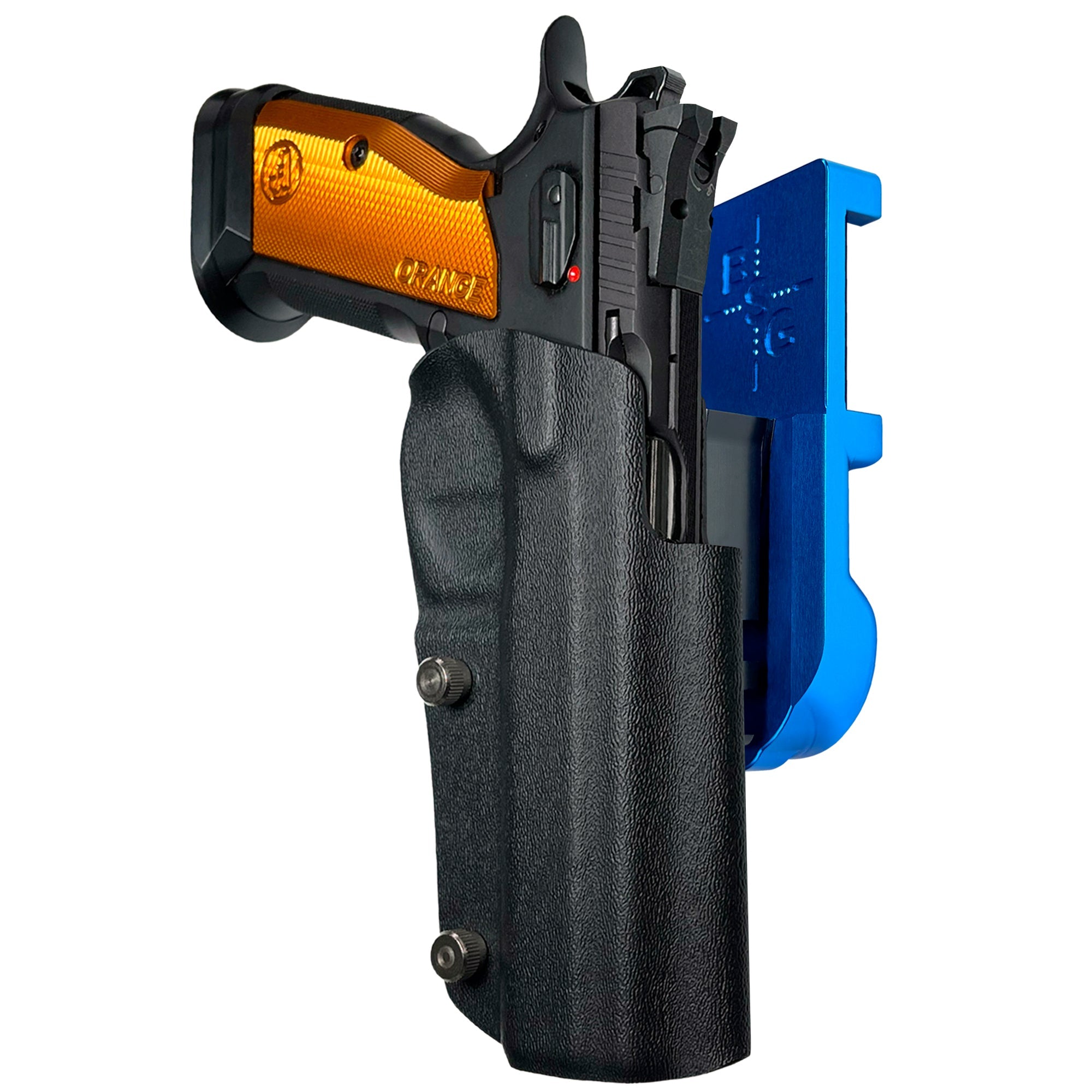 CZ TSO IPSC/USPA Quick Mount Holster with Blue Belt Attachment, Black Holster Shell