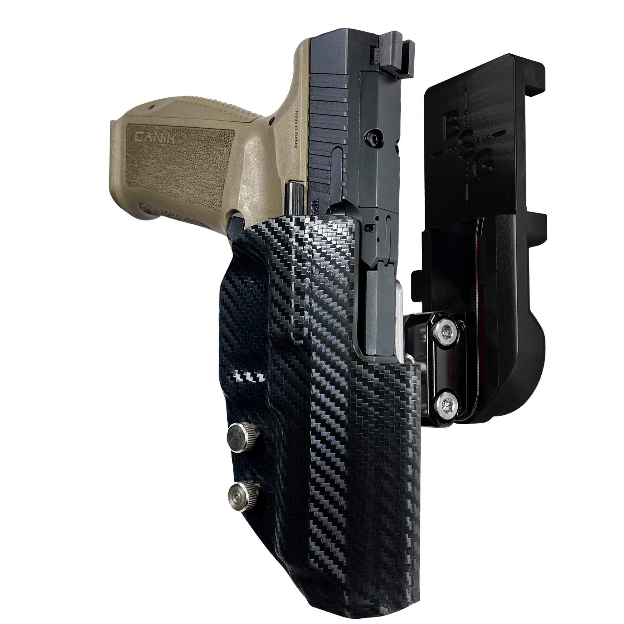 Canik METE SFT IPSC/USPA Quick Mount Ball Joint Holster with Black Belt Attachment, Carbon Fiber Holster Shell
