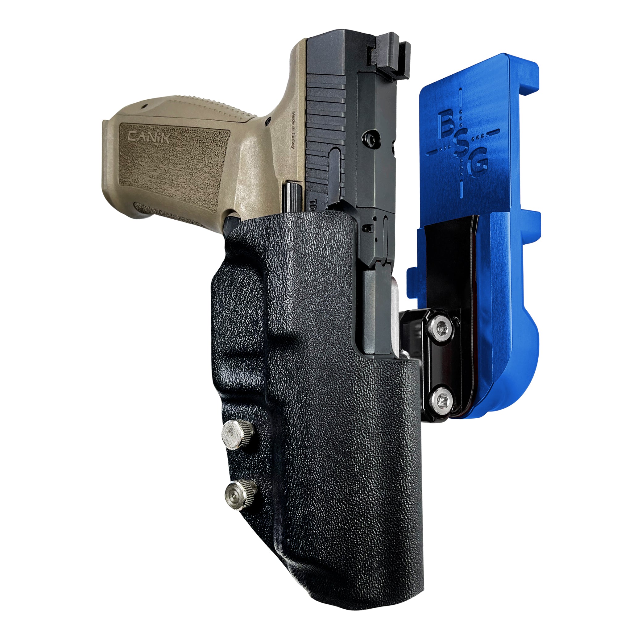 Canik METE SFT IPSC/USPA Quick Mount Ball Joint Holster with Blue Belt Attachment, Black Holster Shell