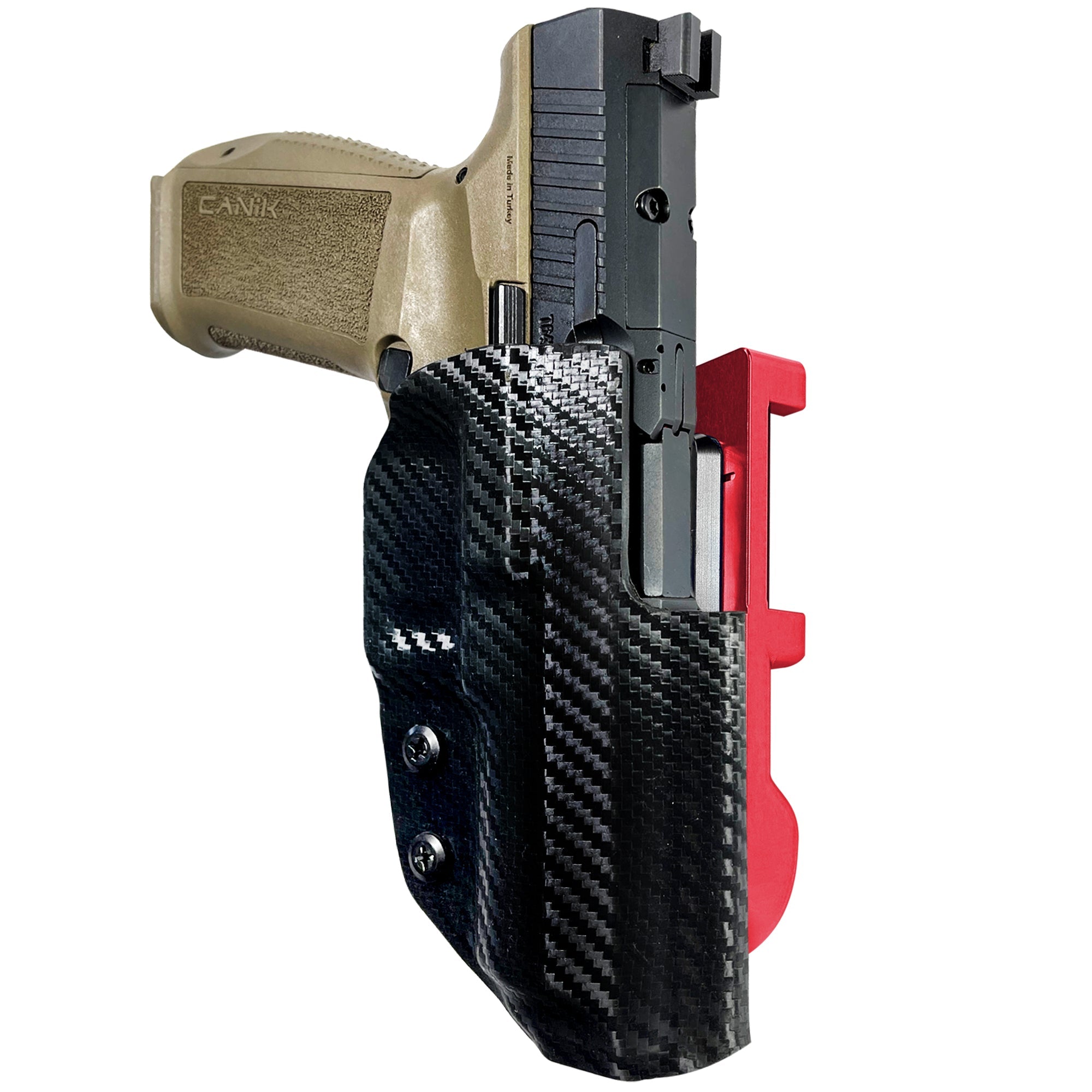 Canik METE SFX IDPA Quick Mount Holster with Red Belt Attachment, Carbon Fiber Holster Shell