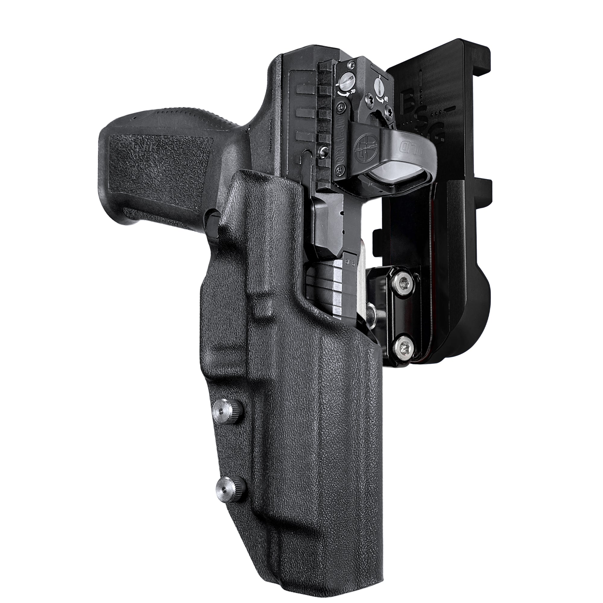 Canik SFx Rival IPSC/USPA Quick Mount Ball Joint Holster with Black Belt Attachment, Black Holster Shell