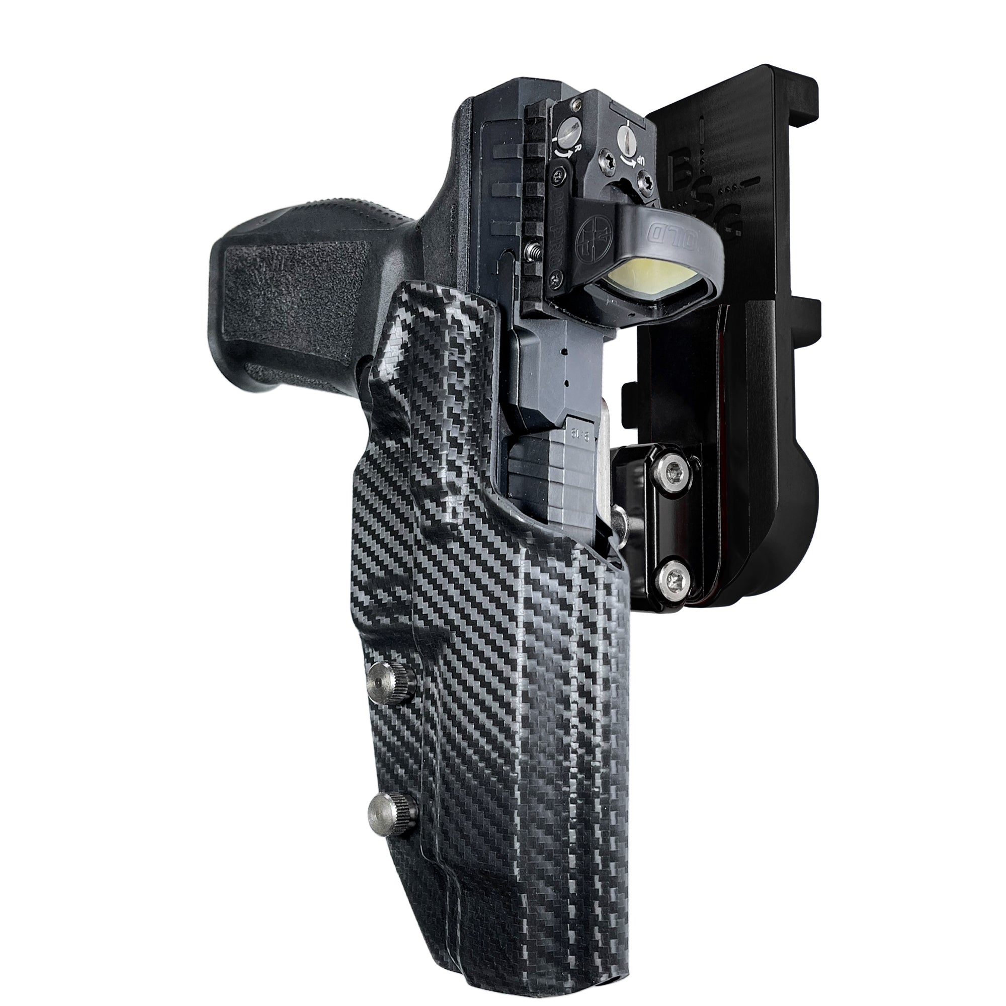 Canik SFx Rival IPSC/USPA Quick Mount Ball Joint Holster with Black Belt Attachment, Carbon Fiber Holster Shell
