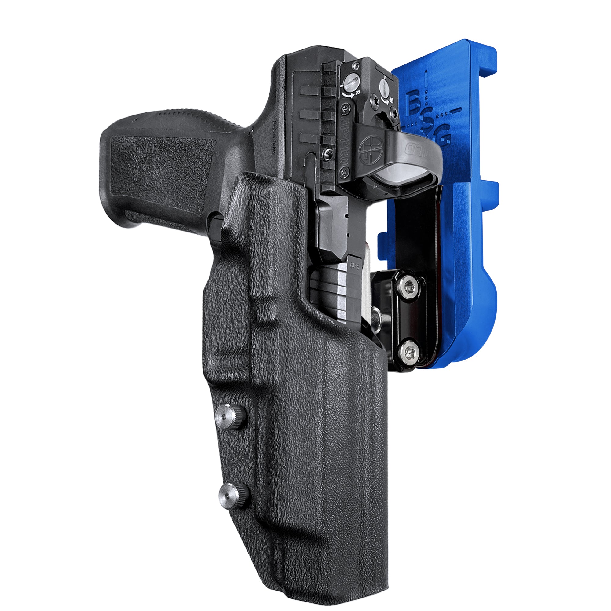 Canik SFx Rival IPSC/USPA Quick Mount Ball Joint Holster with Blue Belt Attachment, Black Holster Shell