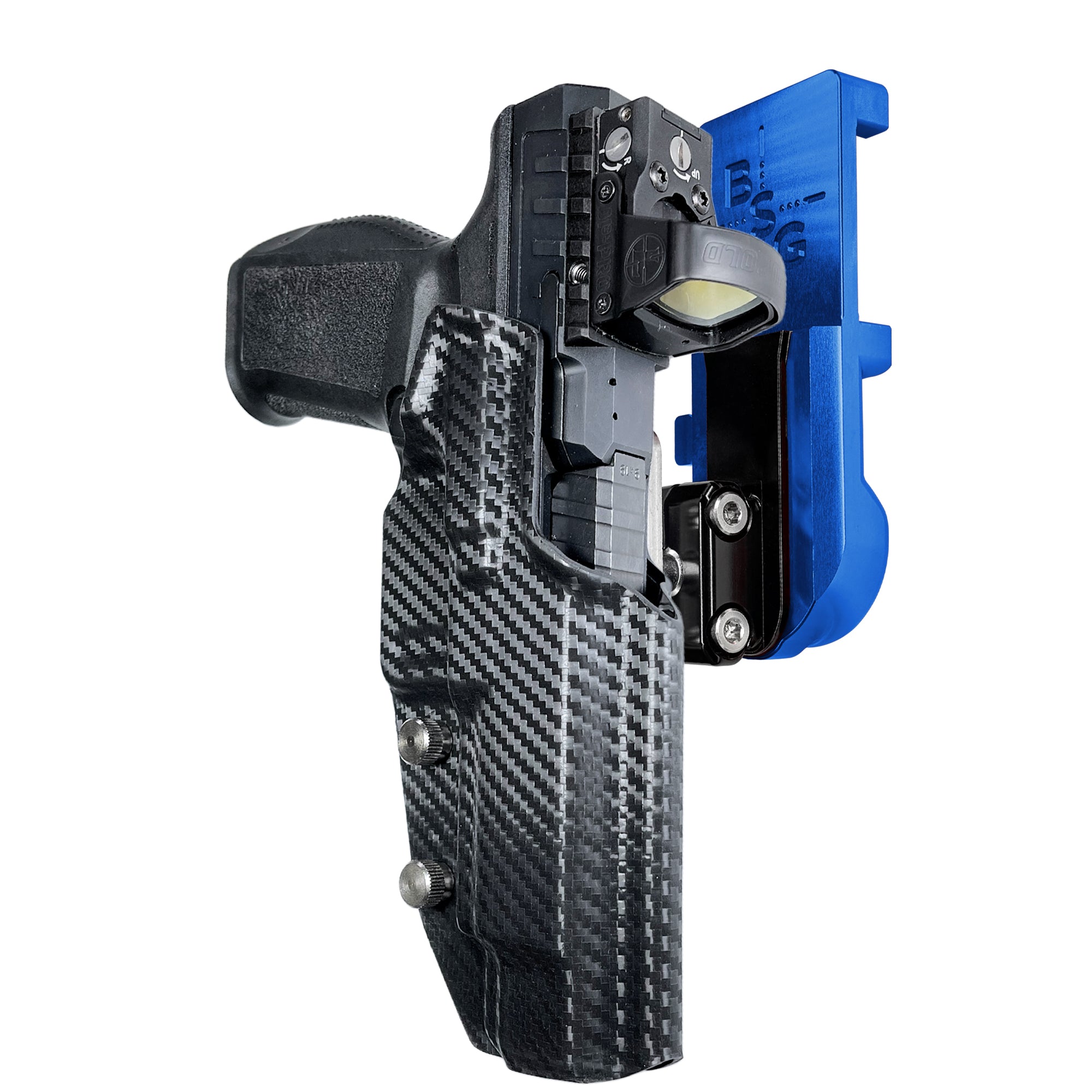 Canik SFx Rival IPSC/USPA Quick Mount Ball Joint Holster with Blue Belt Attachment, Carbon Fiber Holster Shell