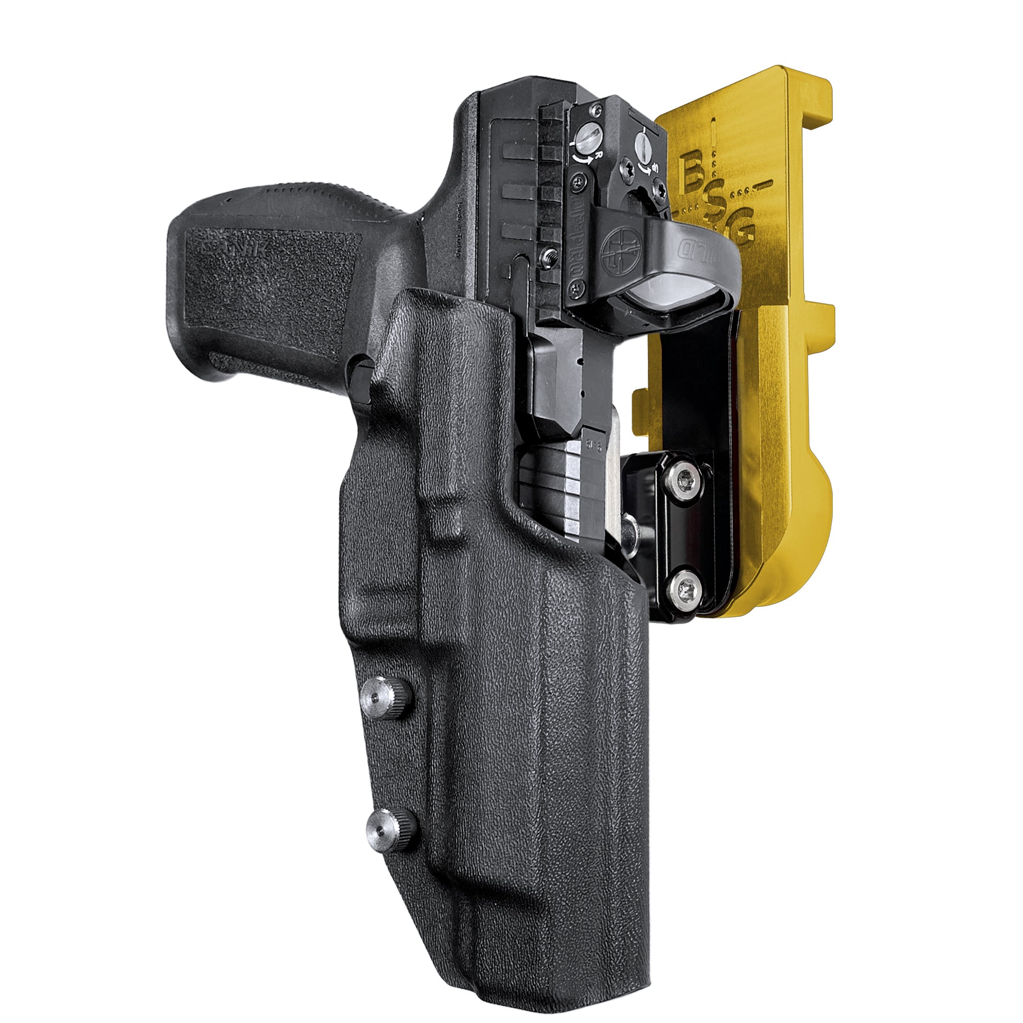 Canik SFx Rival IPSC/USPA Quick Mount Ball Joint Holster with 24K Gold Belt Attachment, Black Holster Shell