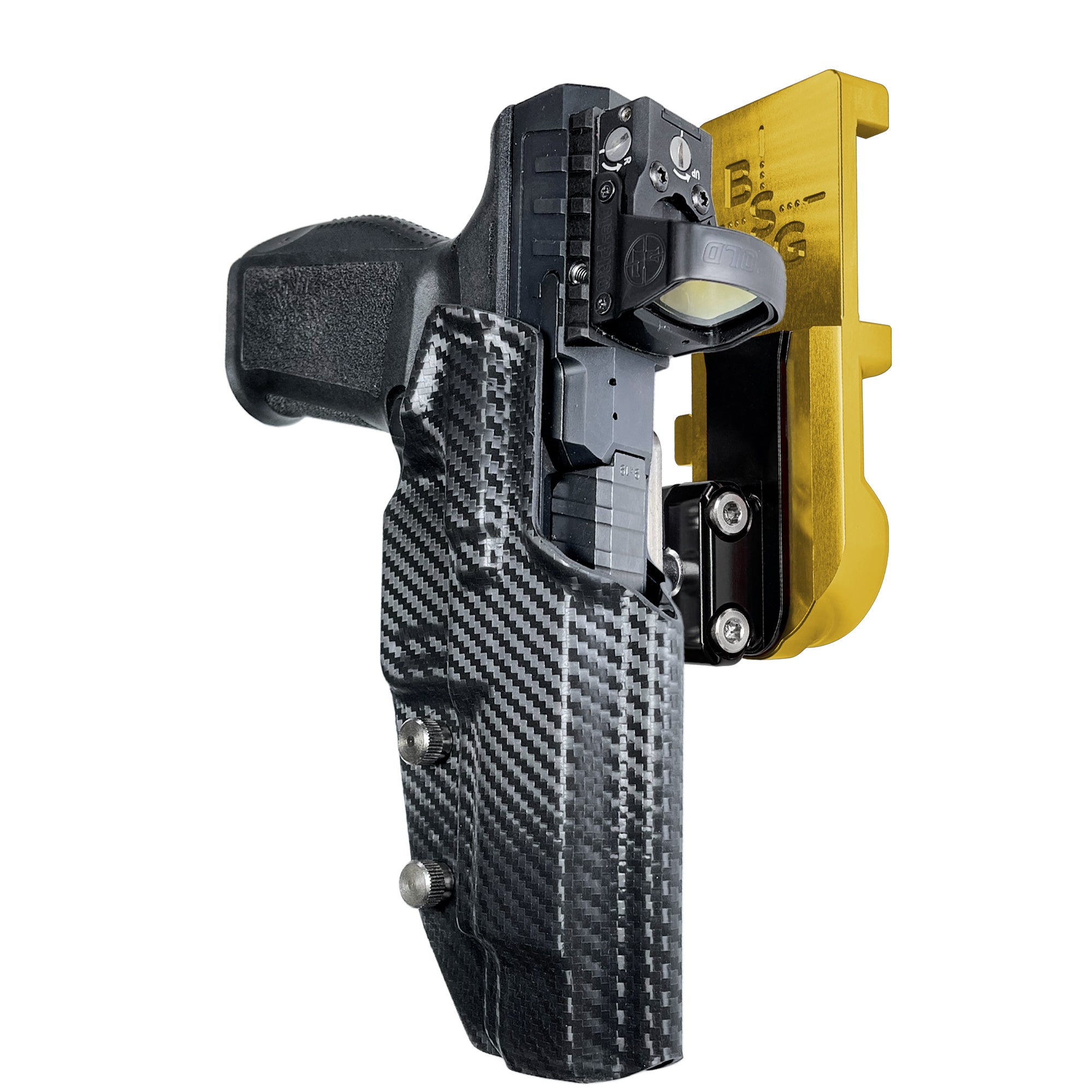 Canik SFx Rival IPSC/USPA Quick Mount Ball Joint Holster with 24K Gold Belt Attachment, Carbon Fiber Holster Shell