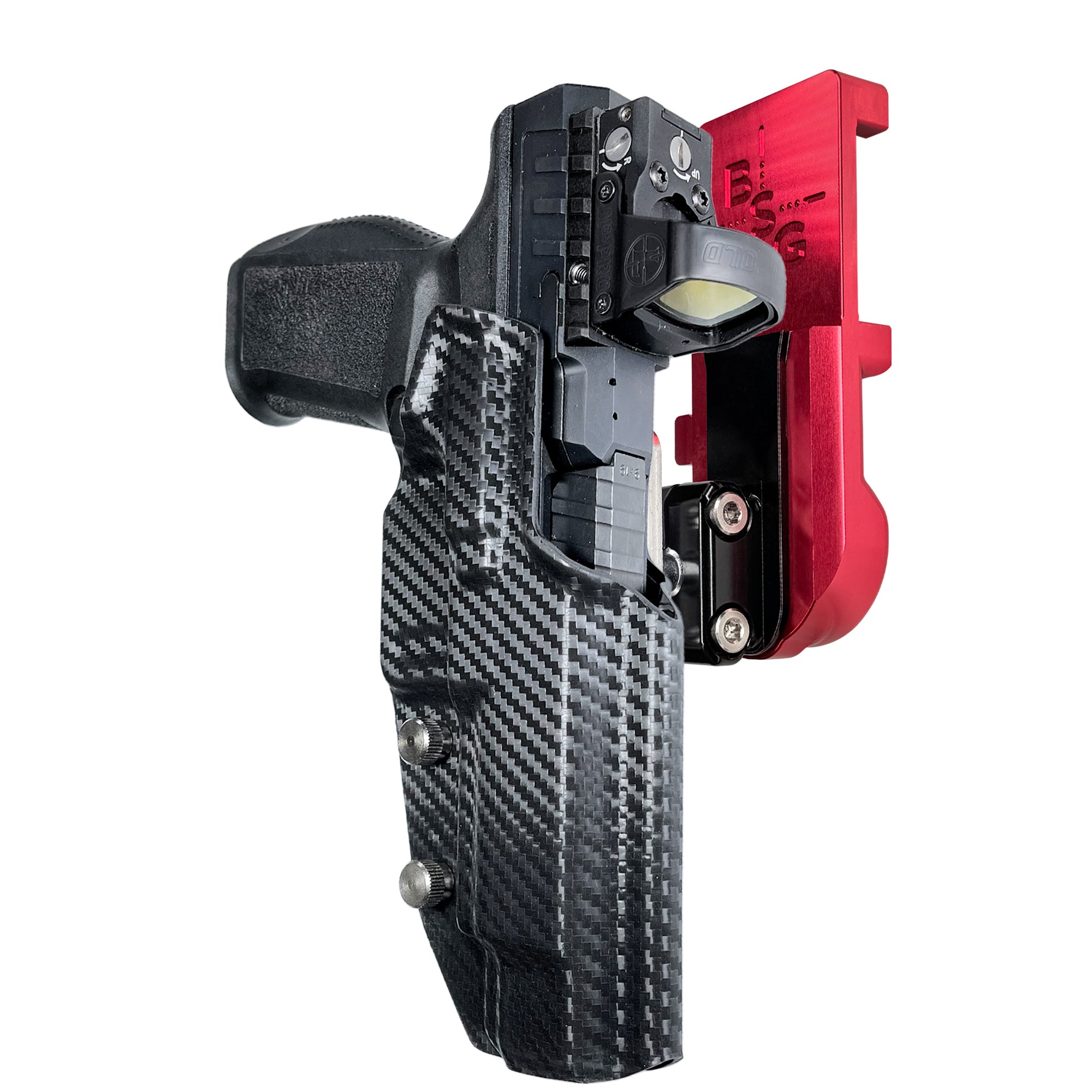 Canik SFx Rival IPSC/USPA Quick Mount Ball Joint Holster with Red Belt Attachment, Carbon Fiber Holster Shell