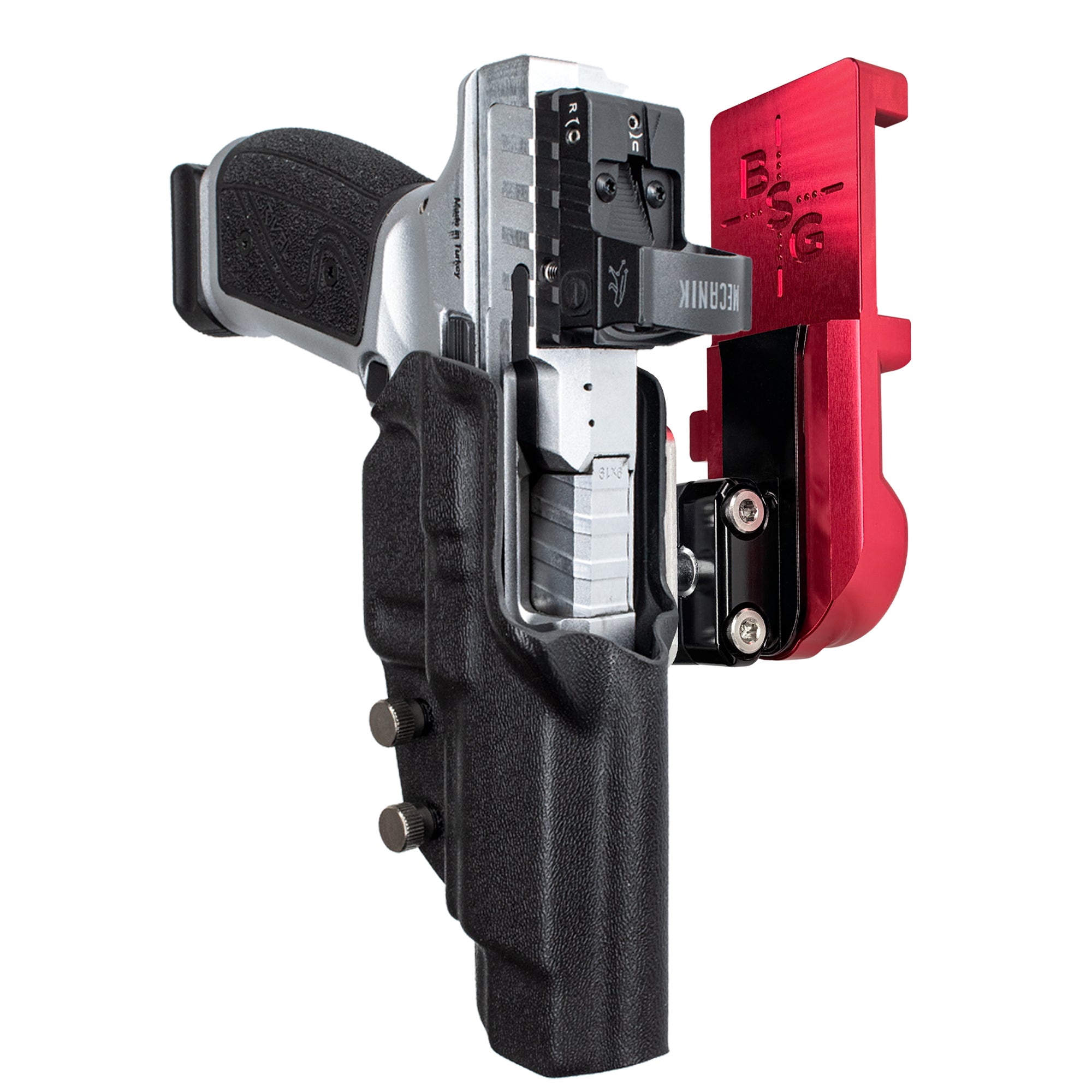 Canik Rival-S IPSC/USPA Quick Mount Ball Joint Holster with Red Belt Attachment, Black Holster Shell