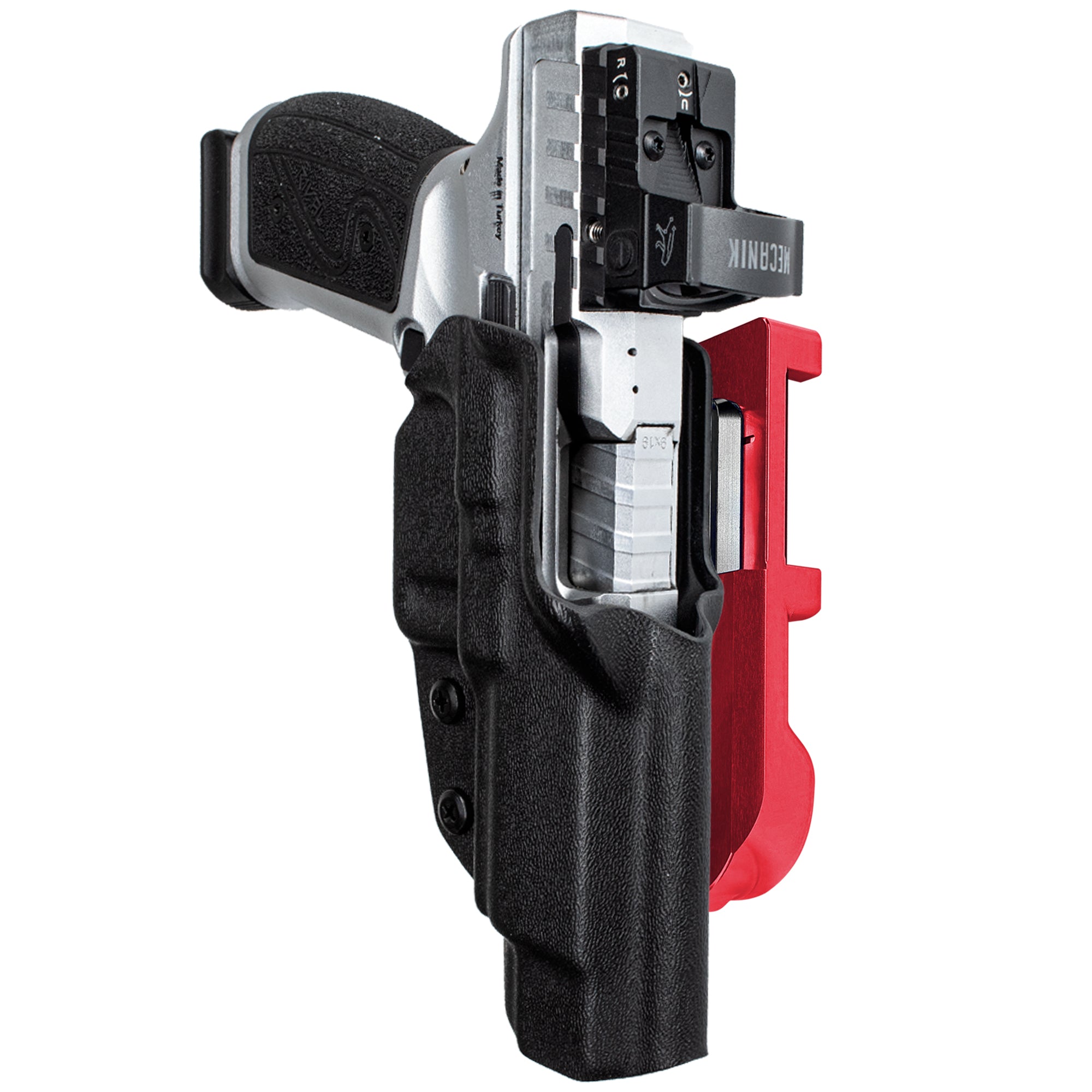 Canik Rival-S IDPA Quick Mount Holster with Red Belt Attachment, Black Holster Shell