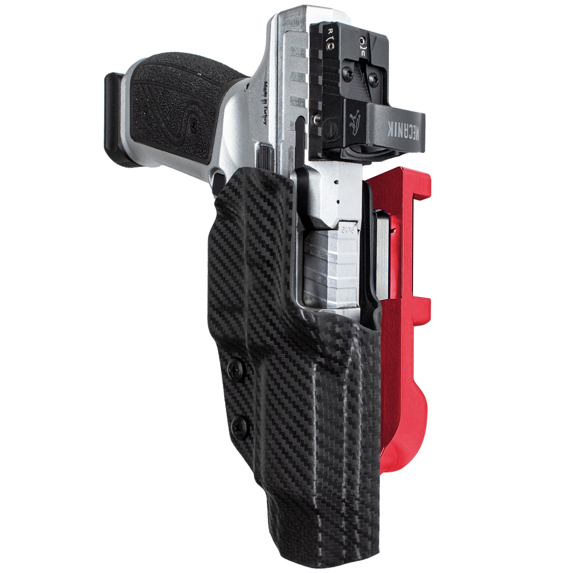 Canik Rival-S IDPA Quick Mount Holster with Red Belt Attachment, Carbon Fiber Holster Shell