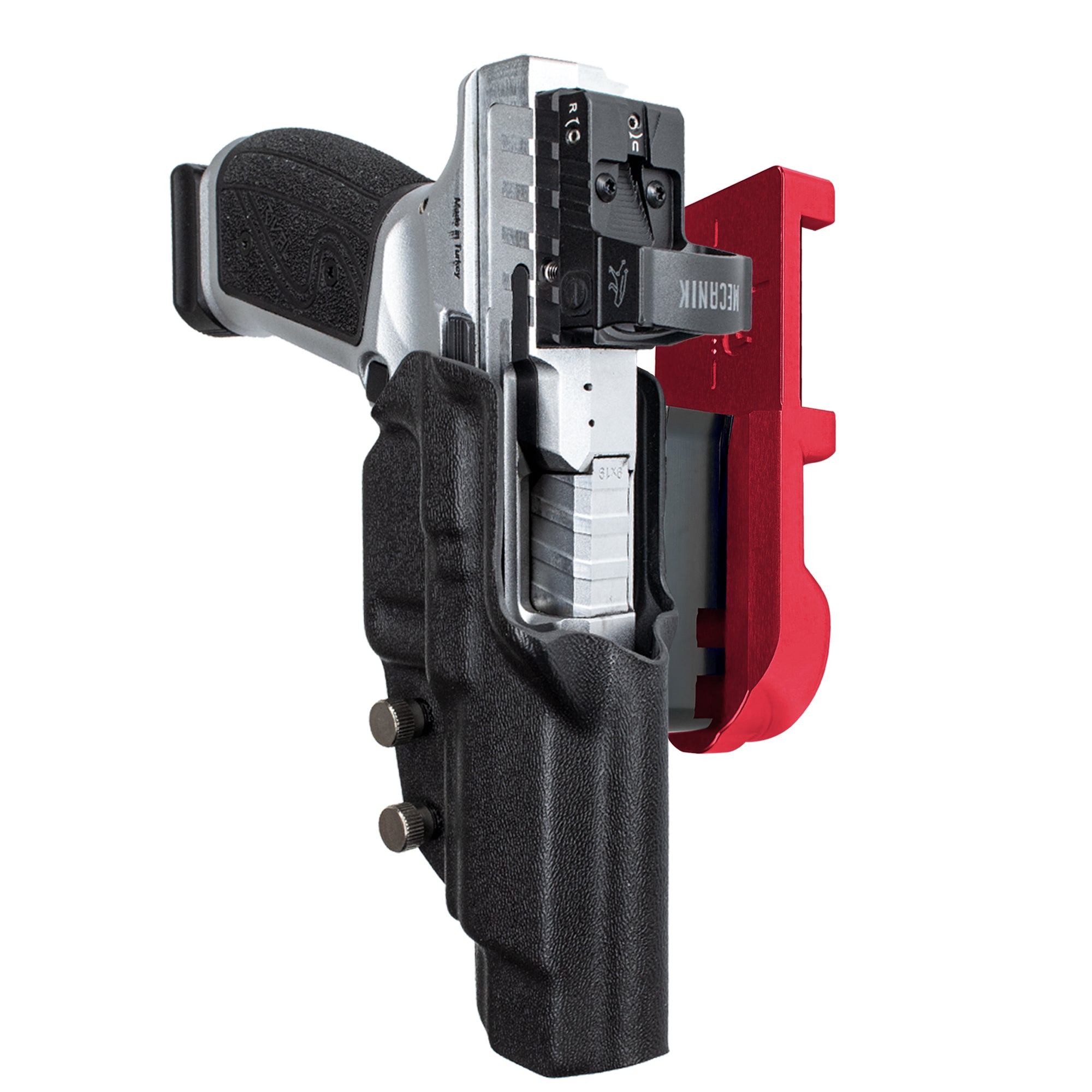 Canik Rival-S IPSC/USPA Quick Mount Holster with Red Belt Attachment, Black Holster Shell