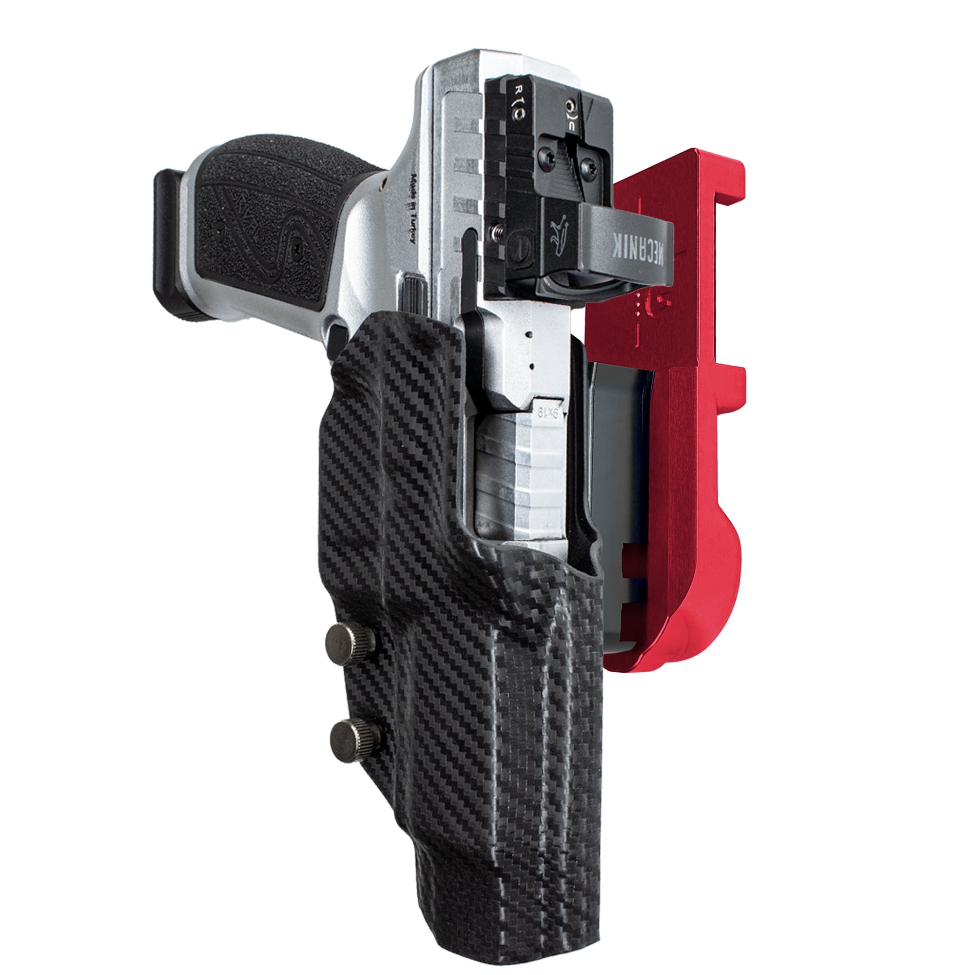 Canik Rival-S IPSC/USPA Quick Mount Holster with Red Belt Attachment, Carbon Fiber Holster Shell