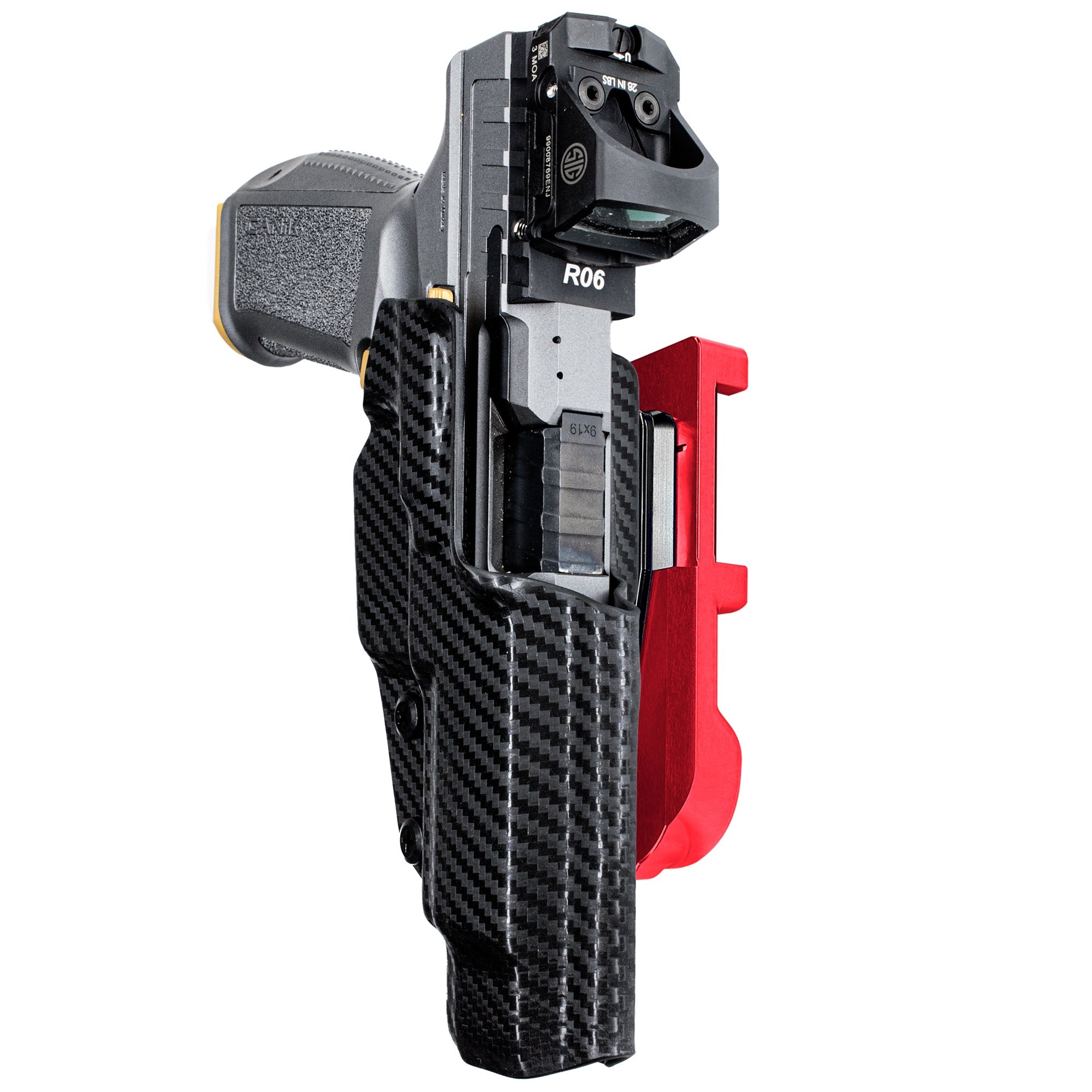 Rival w Align Tactical  IDPA Quick Mount Holster with Red Belt Attachment, Carbon Fiber Holster Shell