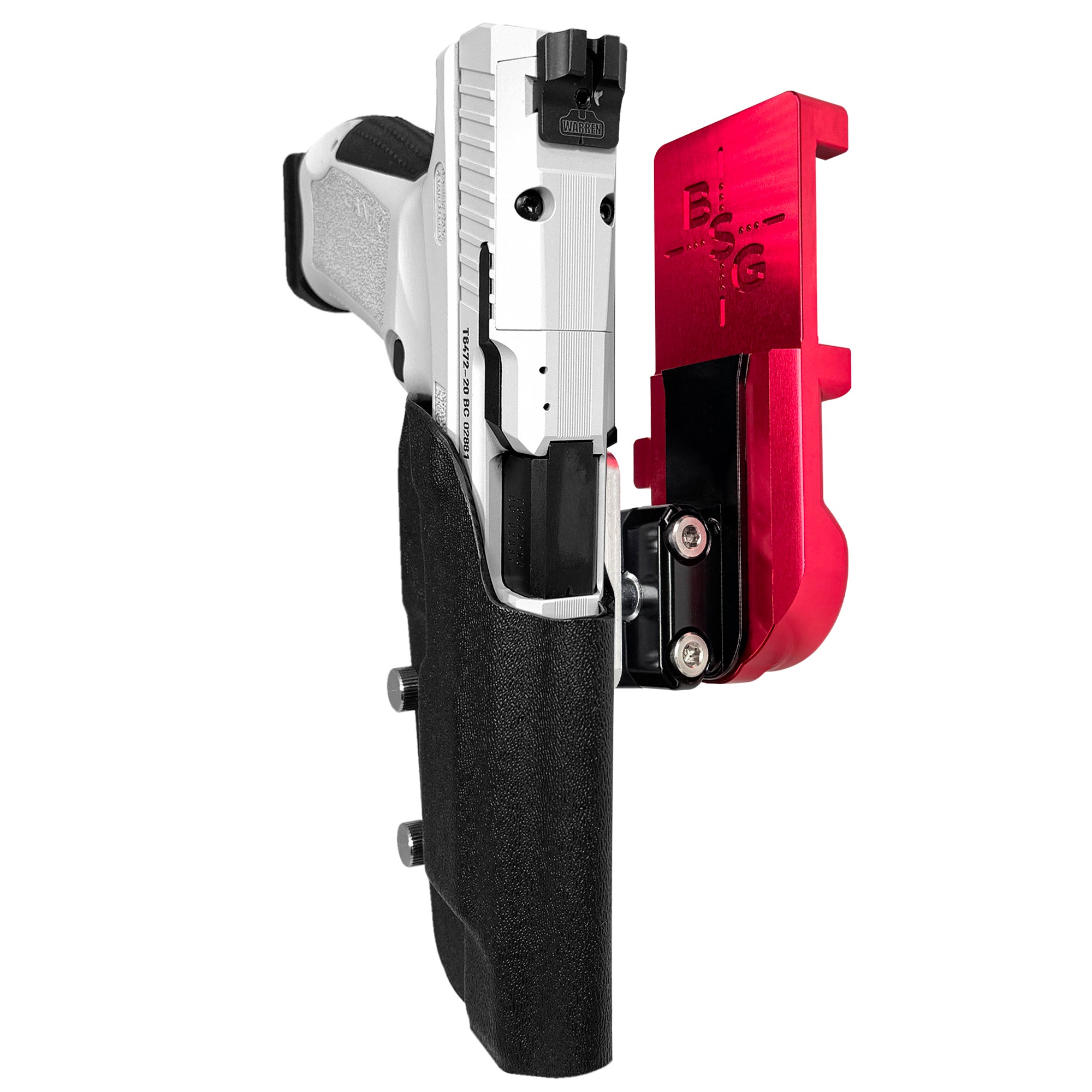 Canik TP9SFx IPSC/USPA Quick Mount Ball Joint Holster with Red Belt Attachment, Black Holster Shell