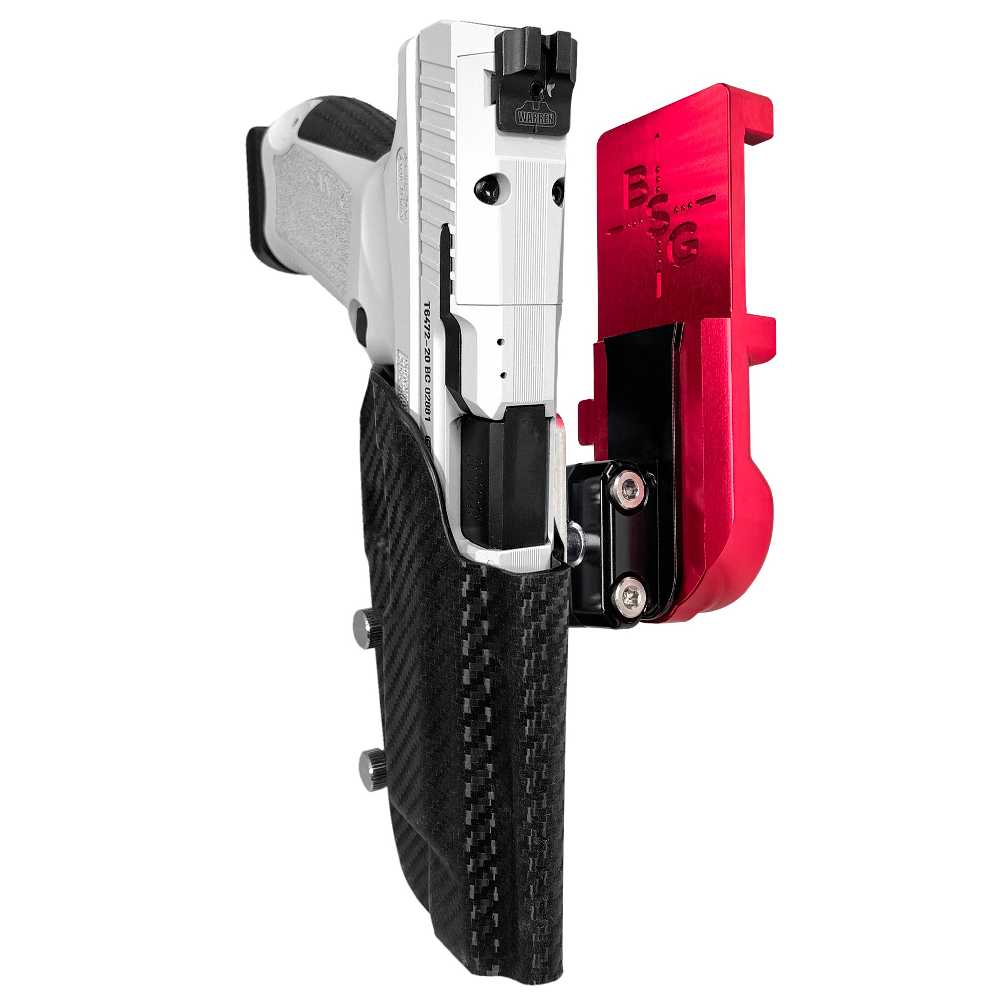 Canik TP9SFx IPSC/USPA Quick Mount Ball Joint Holster with Red Belt Attachment, Carbon Fiber Holster Shell