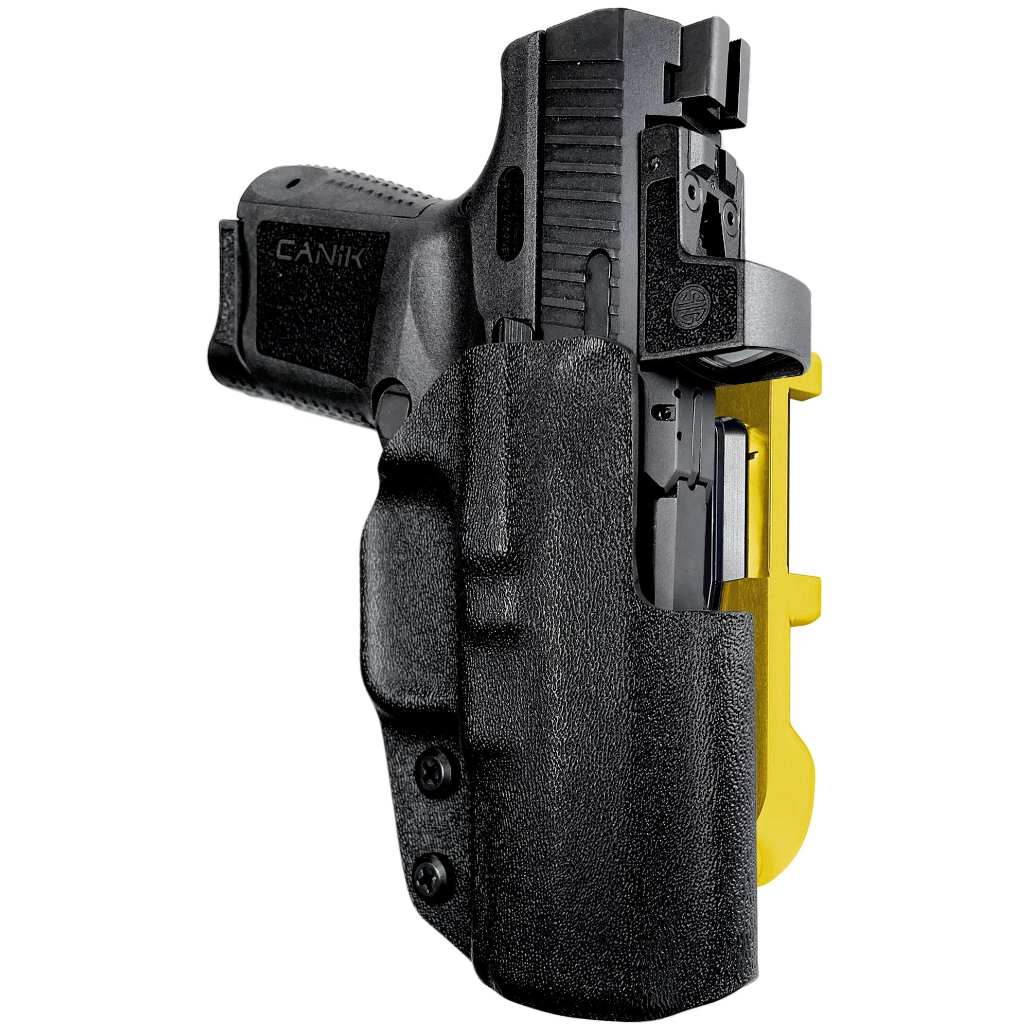 Canik TP9 Elite SC IDPA Quick Mount Holster with 24K Gold Belt Attachment, Black Holster Shell
