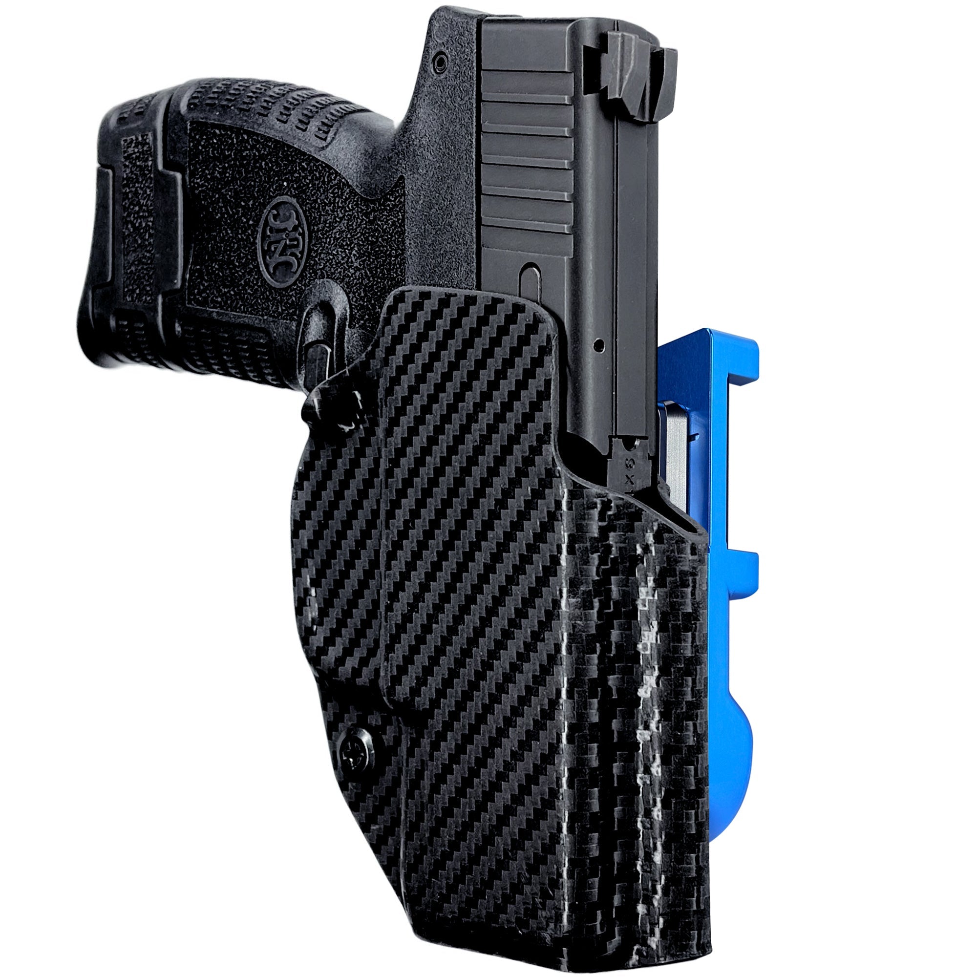 FN 503 IDPA Quick Mount Holster with Blue Belt Attachment, Carbon Fiber Holster Shell