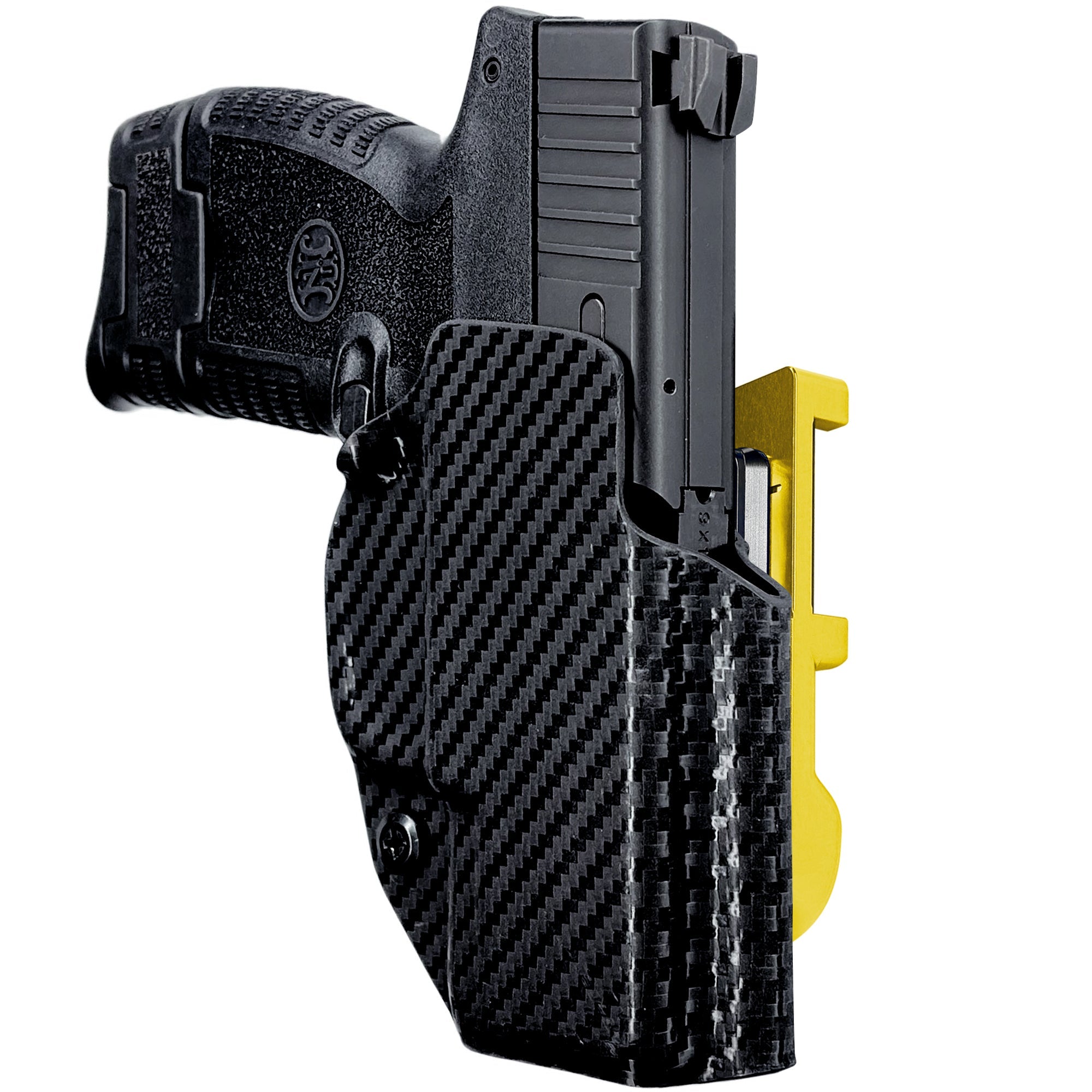FN 503 IDPA Quick Mount Holster with 24K Gold Belt Attachment, Carbon Fiber Holster Shell