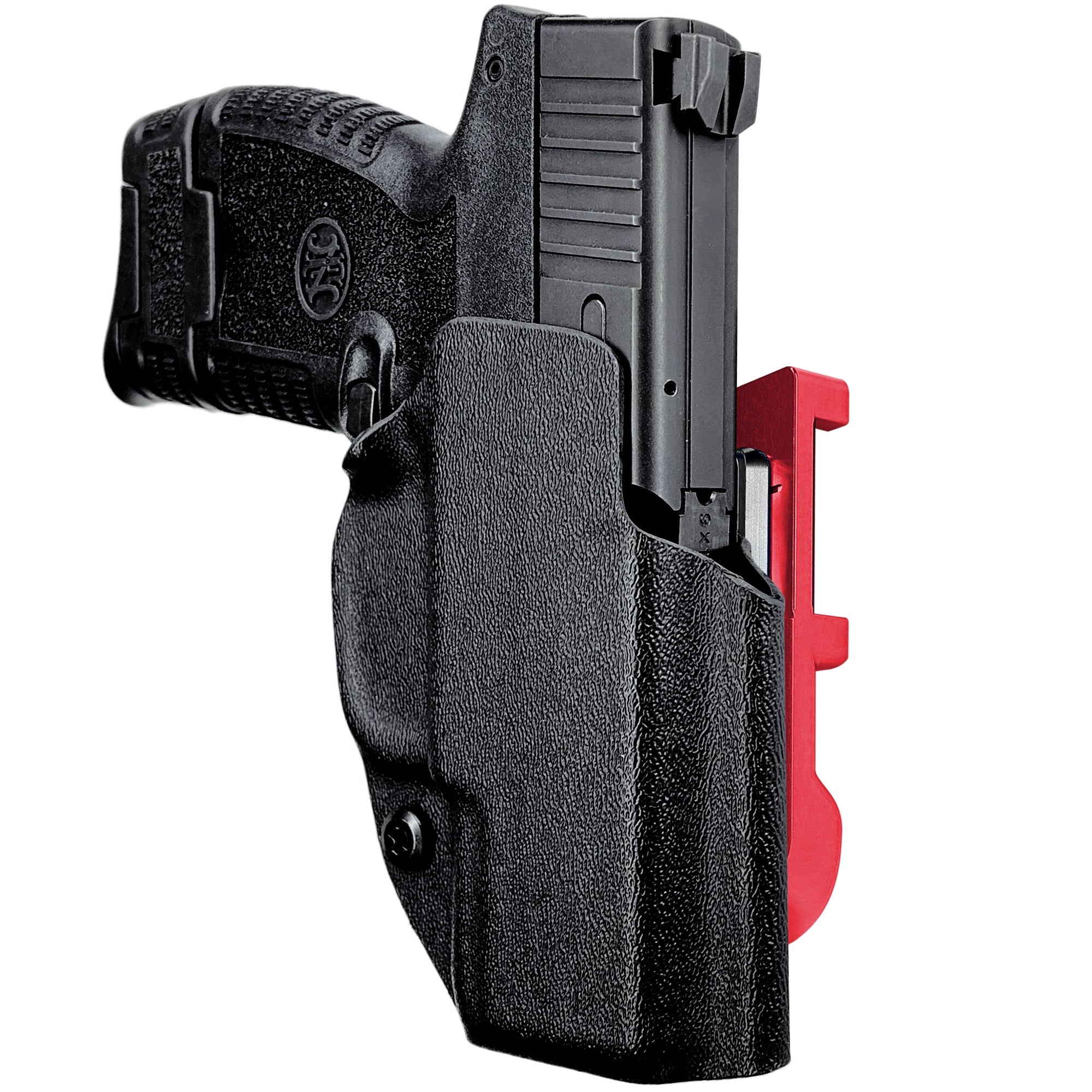 FN 503 IDPA Quick Mount Holster with Red Belt Attachment, Black Holster Shell
