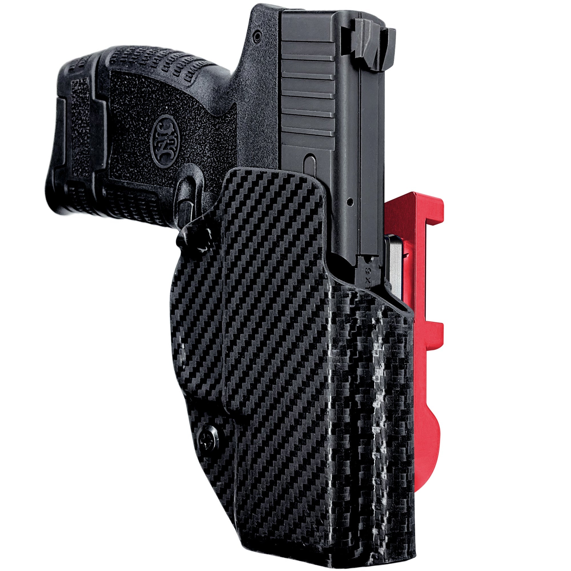 FN 503 IDPA Quick Mount Holster with Red Belt Attachment, Carbon Fiber Holster Shell