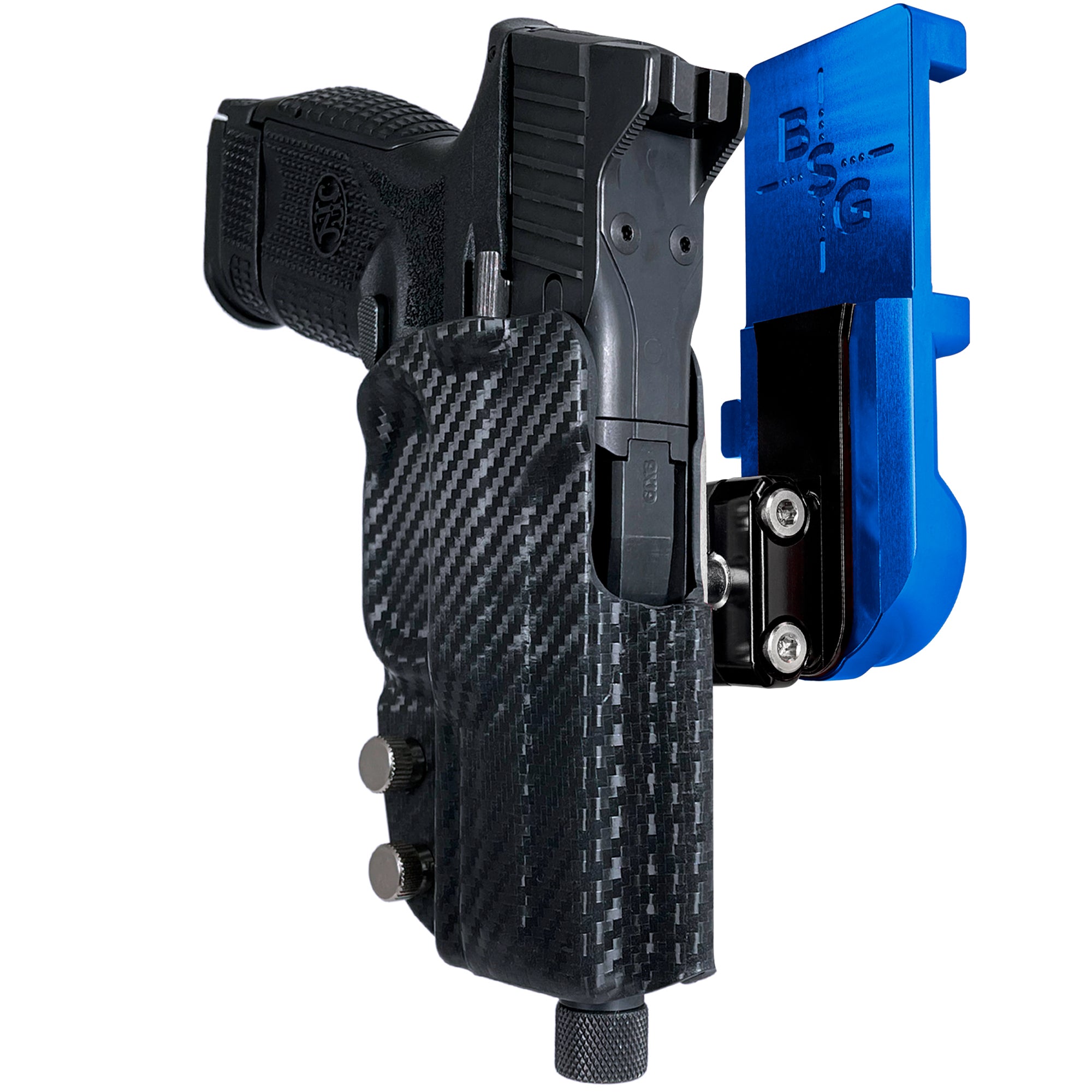 FN 509 Compact IPSC/USPA Quick Mount Ball Joint Holster with Blue Belt Attachment, Carbon Fiber Holster Shell